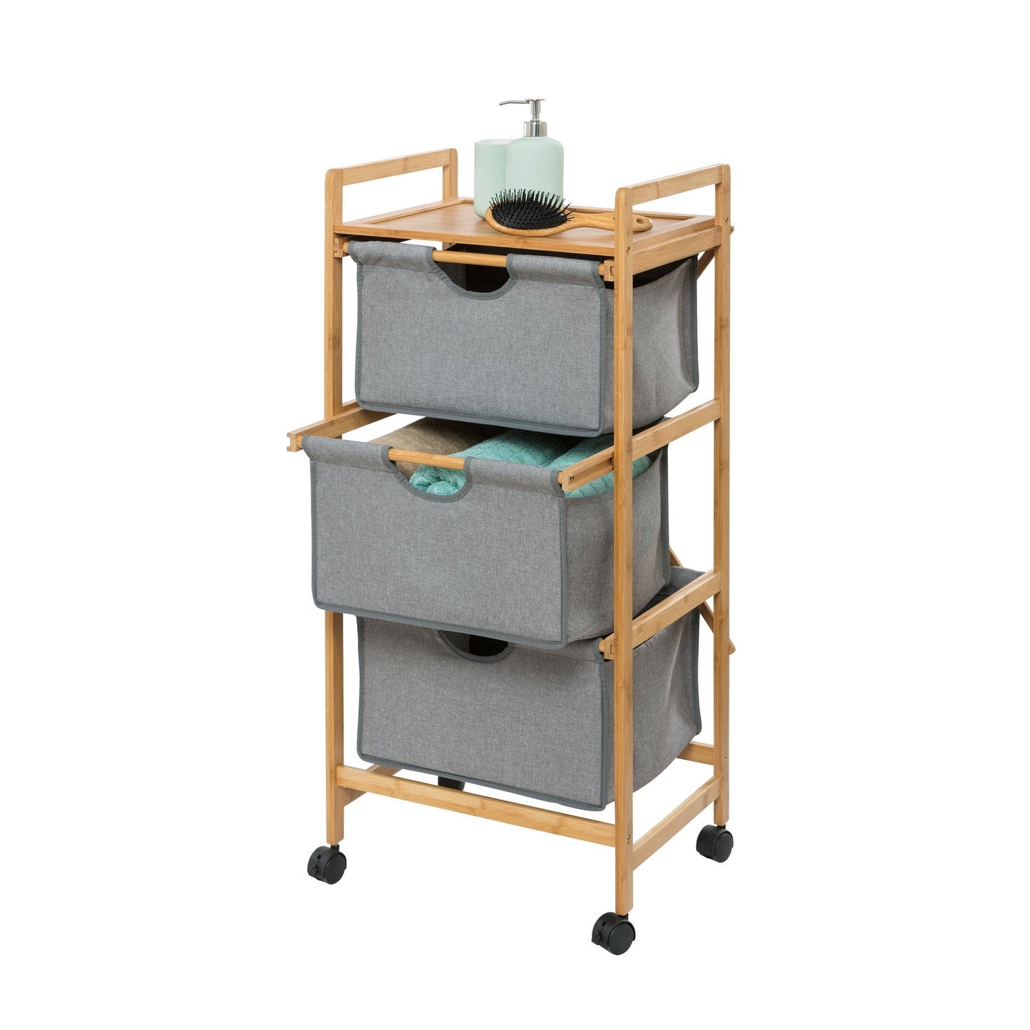 LAUNDRY TROLLEY - 3 DRAWER - BAHARI RANGE - BAMBOO GREY