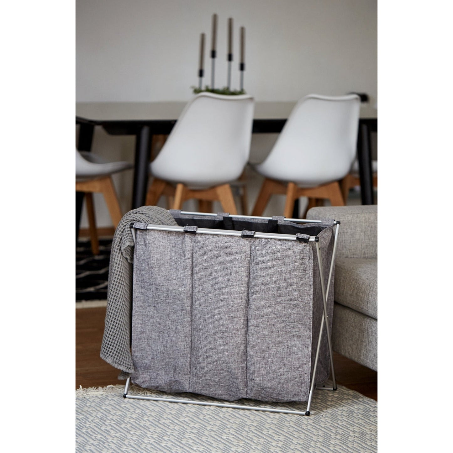 LAUNDRY BASKET 130L - 3 X 43L SECTION - ALUMINIUM FRAME - TRIO - GREY