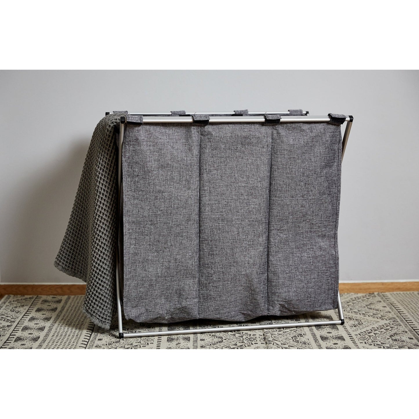 LAUNDRY BASKET 130L - 3 X 43L SECTION - ALUMINIUM FRAME - TRIO - GREY