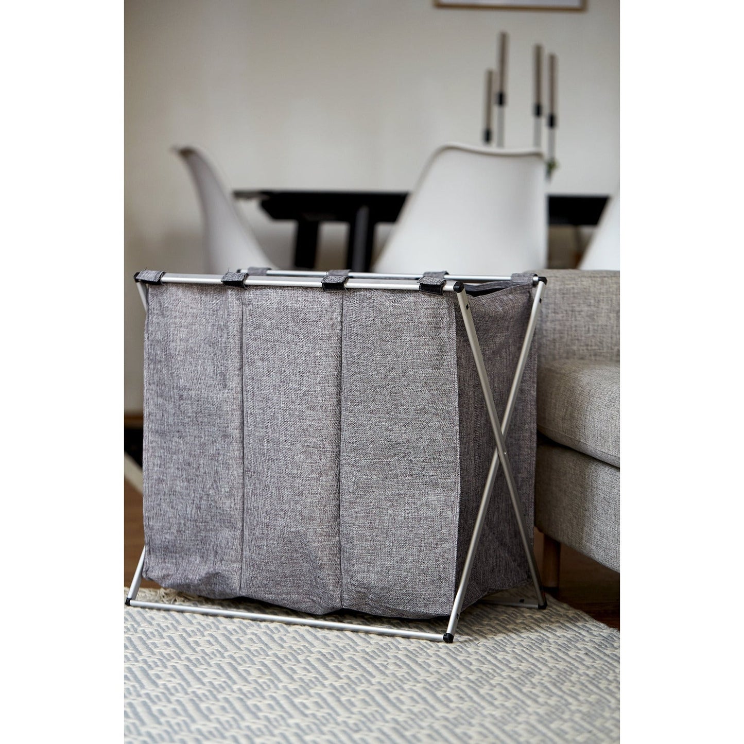 LAUNDRY BASKET 130L - 3 X 43L SECTION - ALUMINIUM FRAME - TRIO - GREY