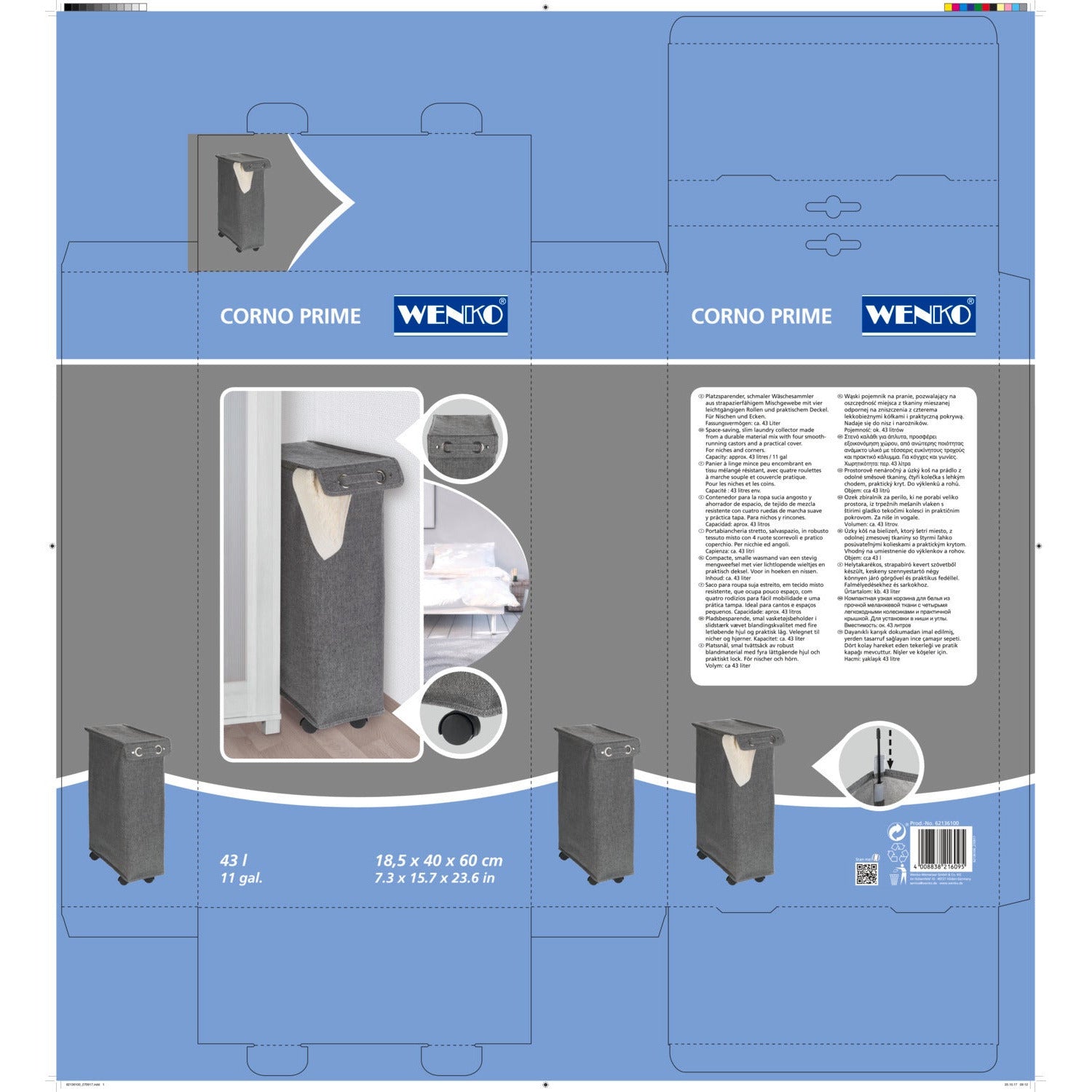 Laundry Basket 43L - With Lid - Corno Prime - Black-White