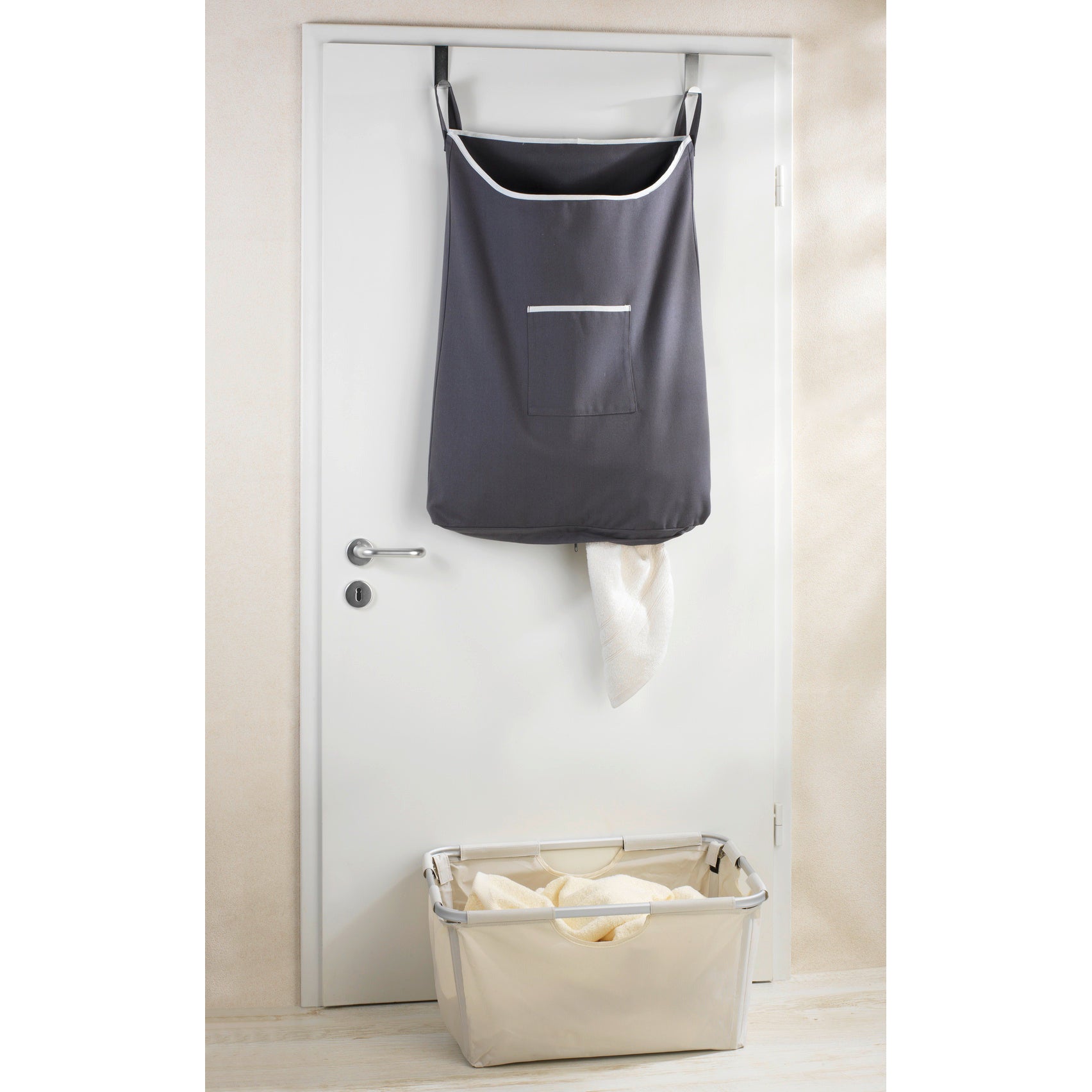 Over The Door Cloth Laundry Basket Canguro Range - Grey