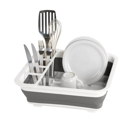 DISH RACK FOLDABLE SILICONE - 36X13X31 - WHITE/GREY