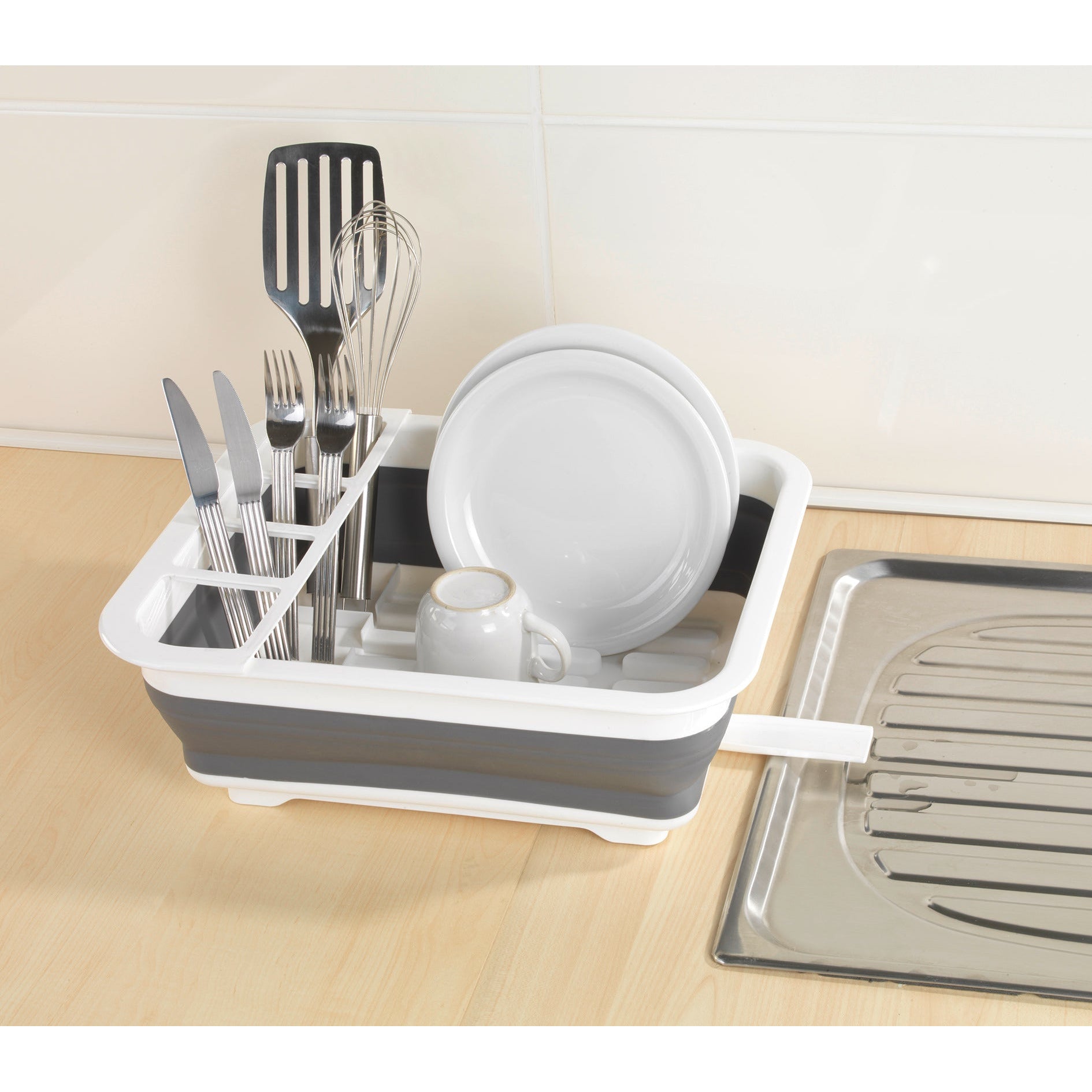Dish Rack Foldable Silicone - 36X13X31 - White/Grey