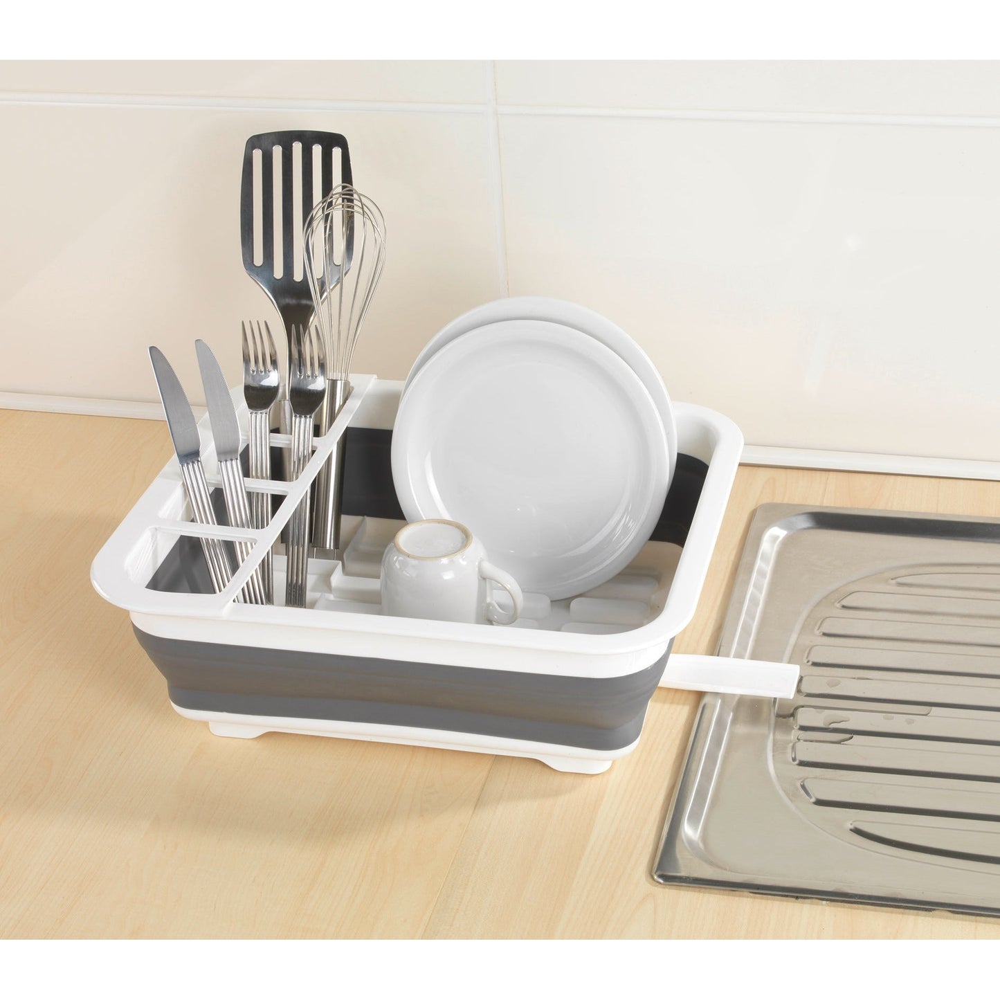 DISH RACK FOLDABLE SILICONE - 36X13X31 - WHITE/GREY