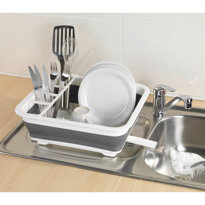 DISH RACK FOLDABLE SILICONE - 36X13X31 - WHITE/GREY