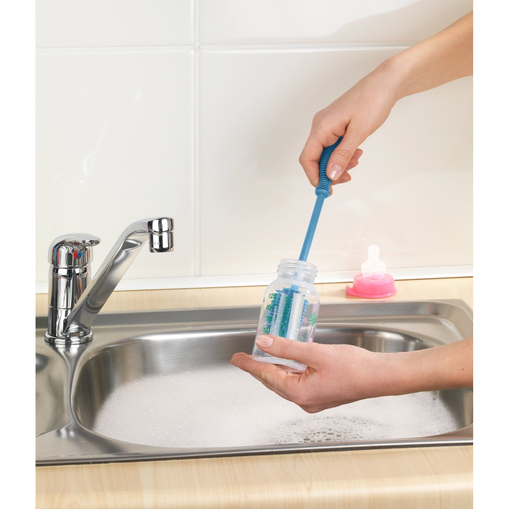 Washing-Up & Bottle Brush - Silicone - 25cm - Blue