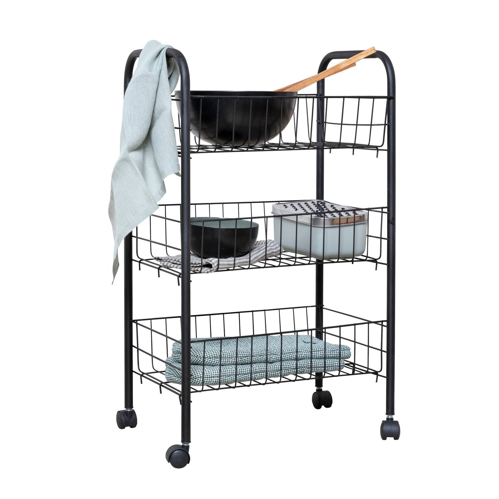 MULTI-PURPOSE METAL TROLLEY - 3 SHELVES - FLORENZ - BLACK