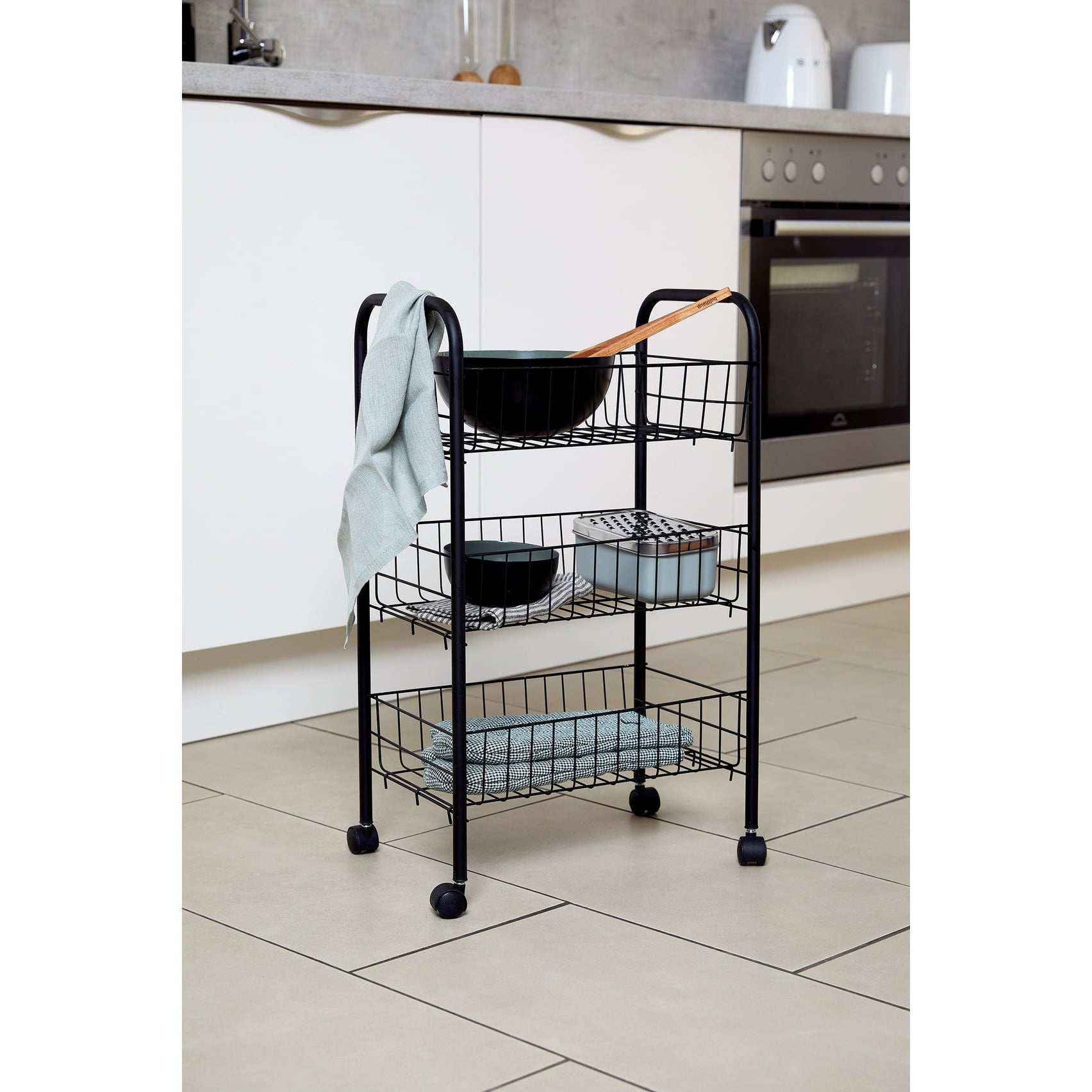 MULTI-PURPOSE METAL TROLLEY - 3 SHELVES - FLORENZ - BLACK