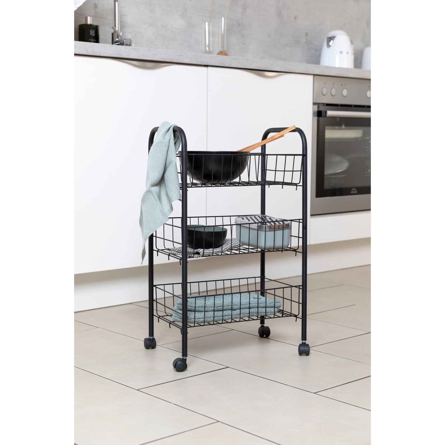 MULTI-PURPOSE METAL TROLLEY - 3 SHELVES - FLORENZ - BLACK