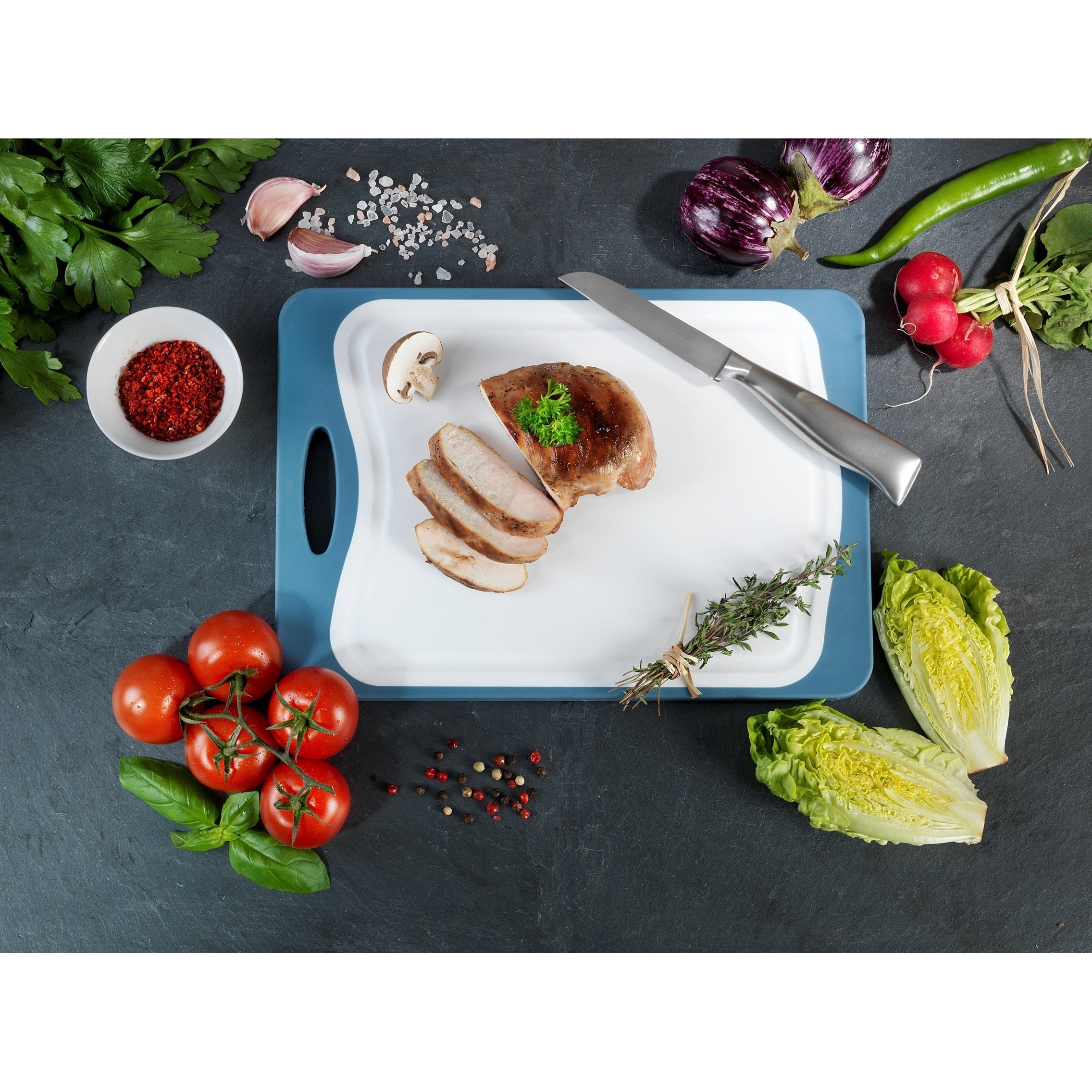 Double Sided Cutting Board - Bamboo & Pp - 33X23 - Anti-Slip Tpe - Blue