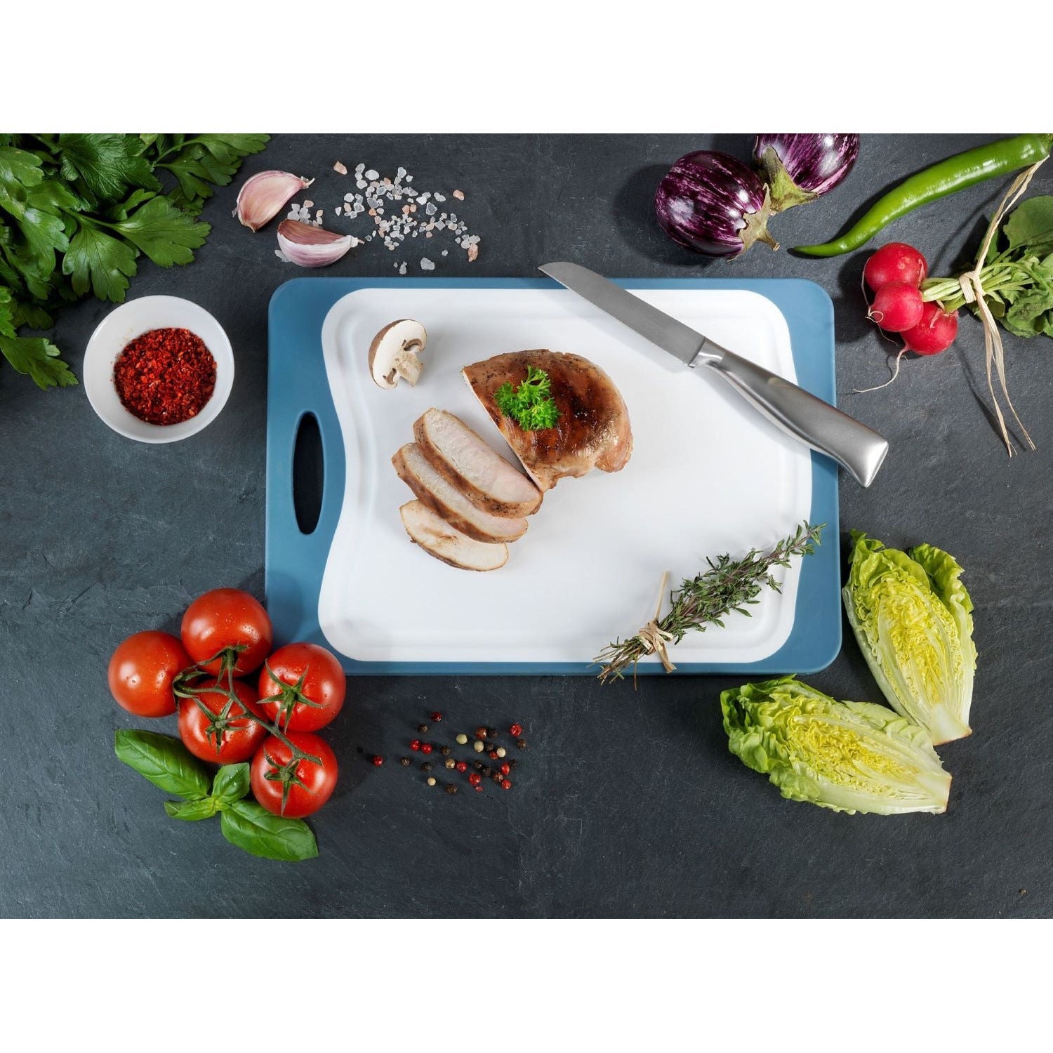 Double Sided Cutting Board - Bamboo & Pp - 33X23 - Anti-Slip Tpe - Blue