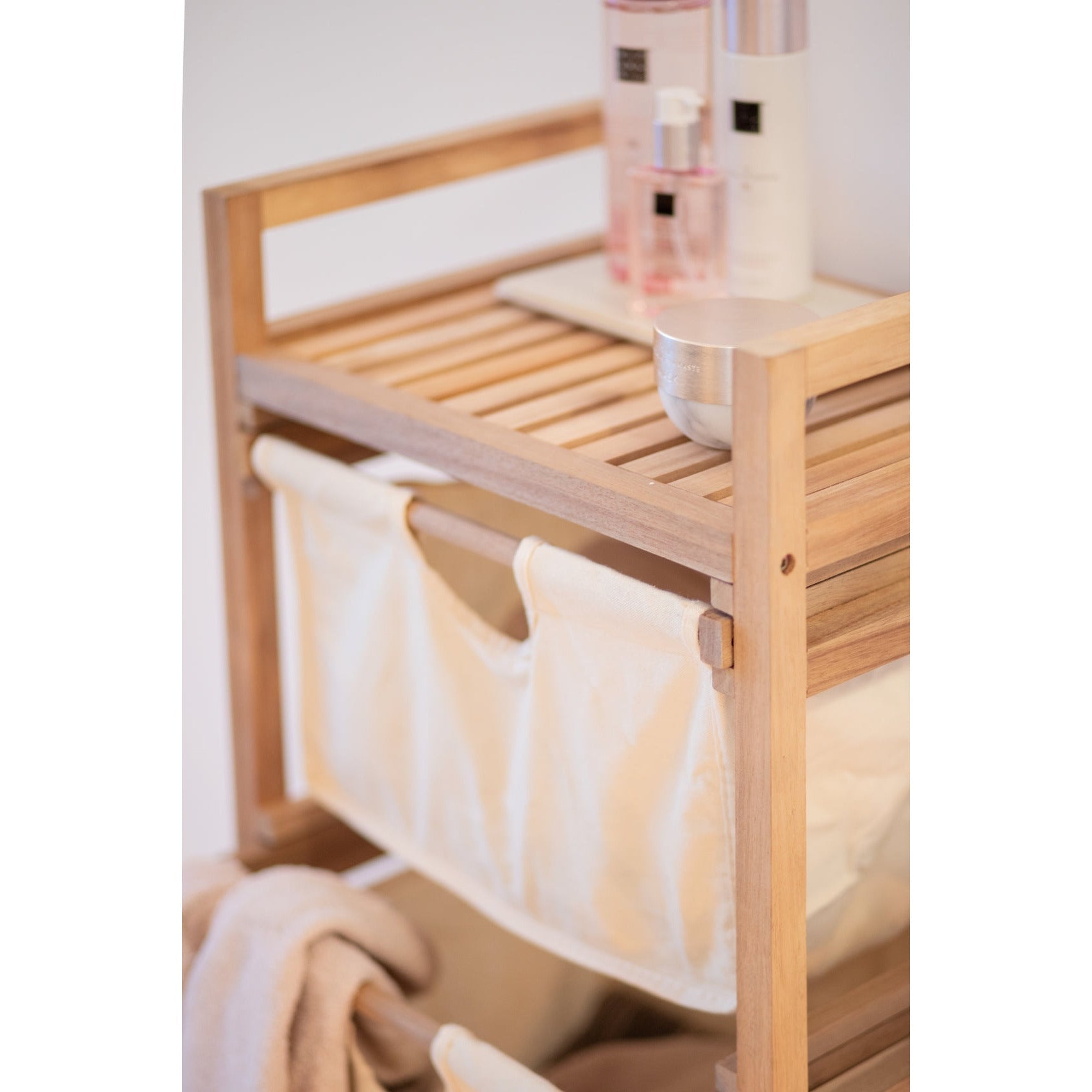 Laundry Trolley - 3 Drawers - Acina - Acacia Wood