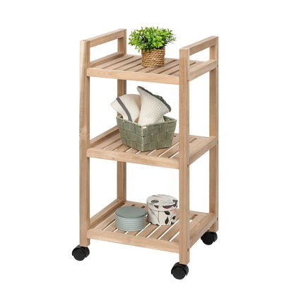 3-TIER SHELVING UNIT WITH WHEELS - ACINA RANGE - ACACIA WOOD