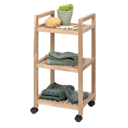 3-TIER SHELVING UNIT WITH WHEELS - ACINA RANGE - ACACIA WOOD