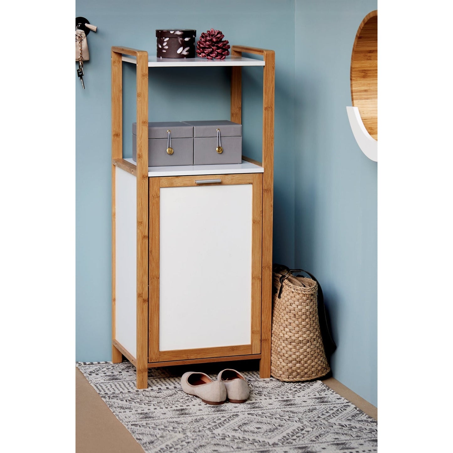 FINJA SHELF UNIT W/ LAUNDRY BASKET - BAMBOO