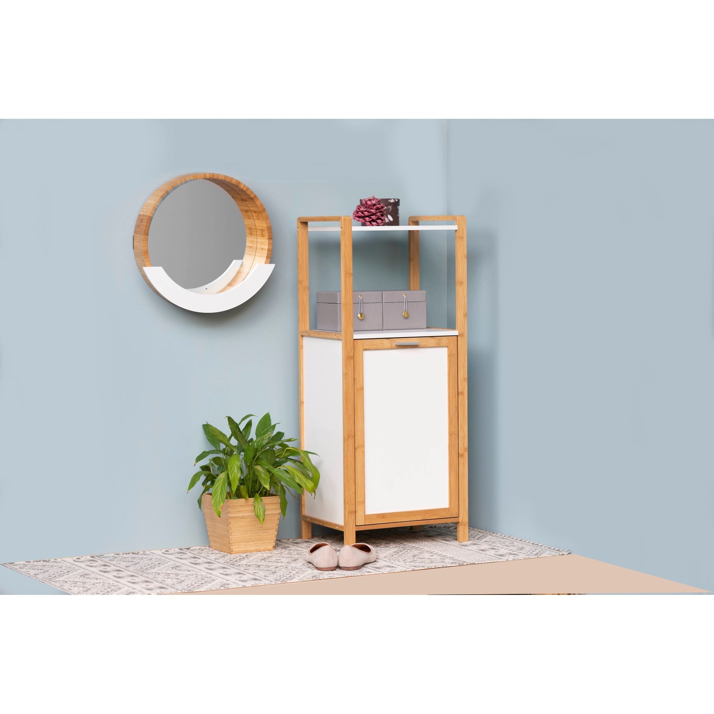 Shelf Unit W/ Laundry Basket - Finja - Bamboo