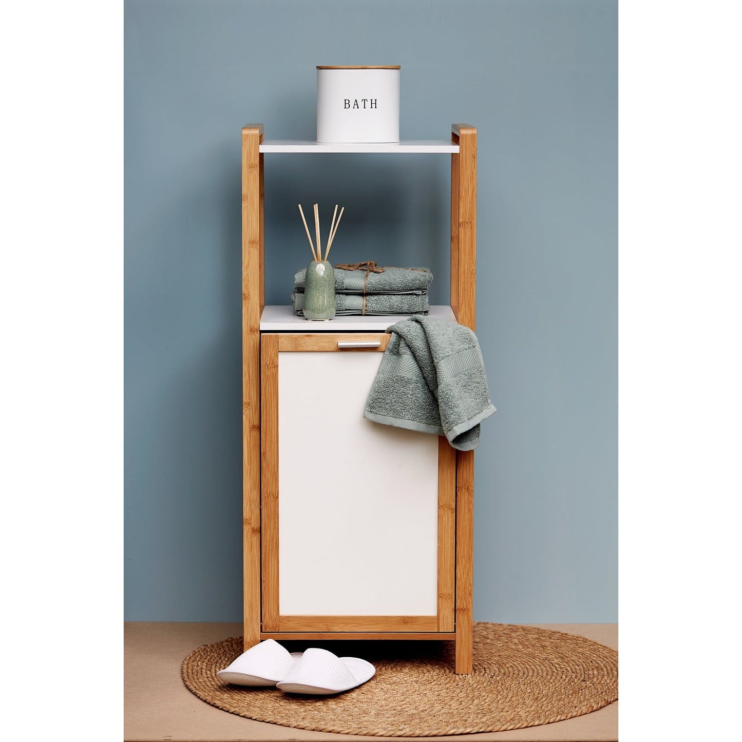 FINJA SHELF UNIT W/ LAUNDRY BASKET - BAMBOO