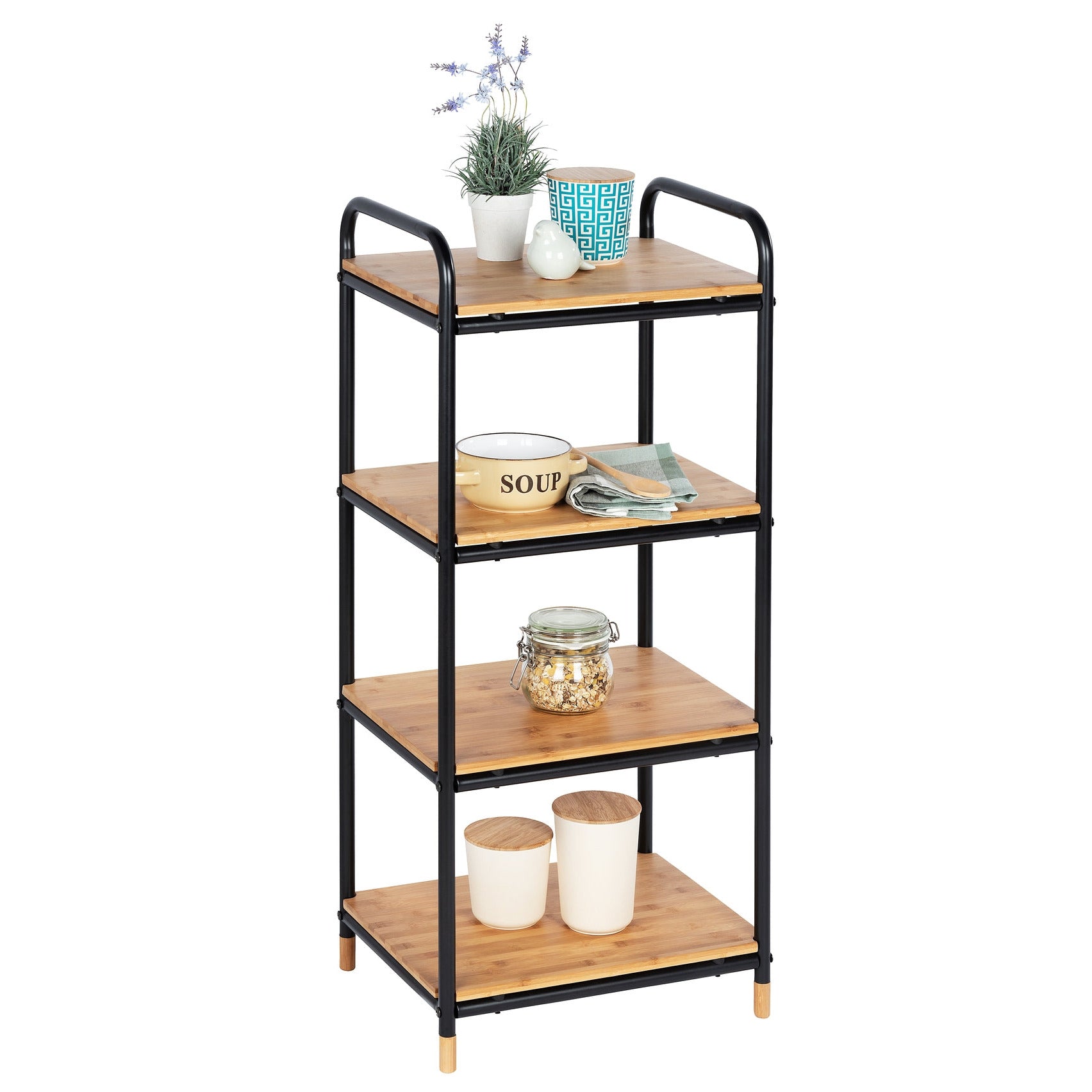 4-Tier Shelving Unit - Loft - Bamboo & Metal