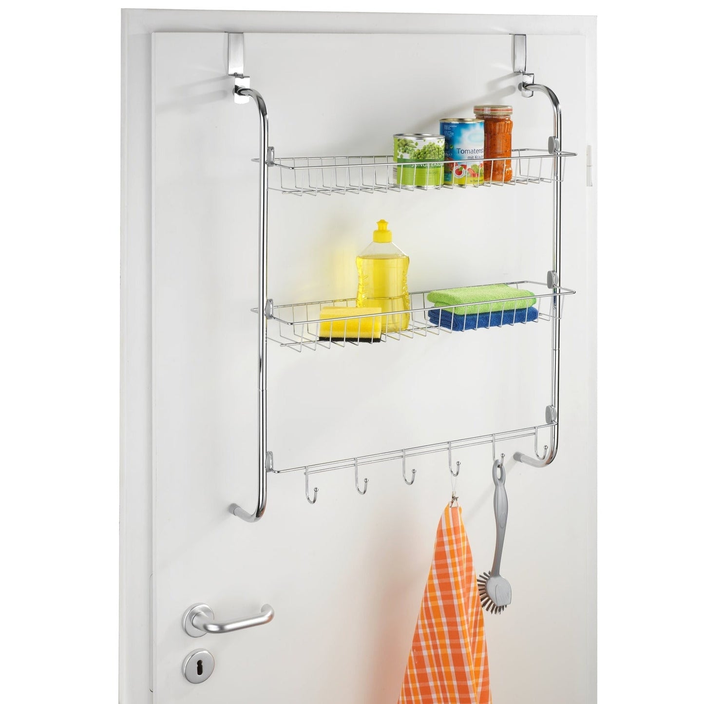 DOOR-MOUNTED HANGING RACK WITH 2 SHELVES & 6 HOOKS