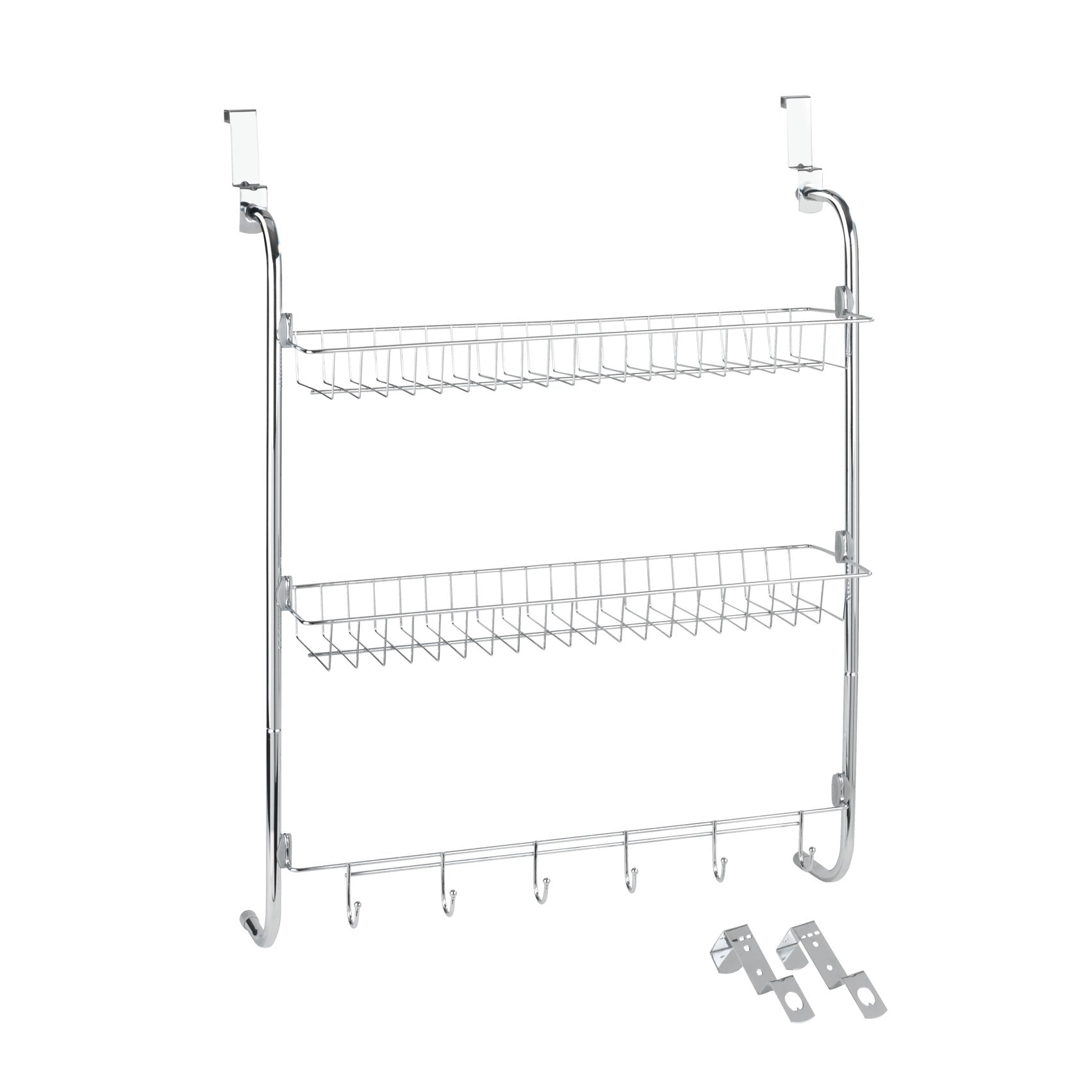 Door-Mounted Hanging Rack With 2 Shelves & 6 Hooks