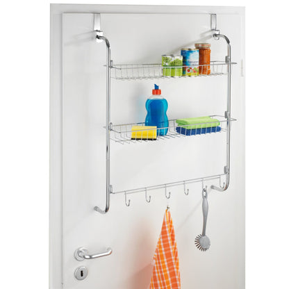 DOOR-MOUNTED HANGING RACK WITH 2 SHELVES & 6 HOOKS