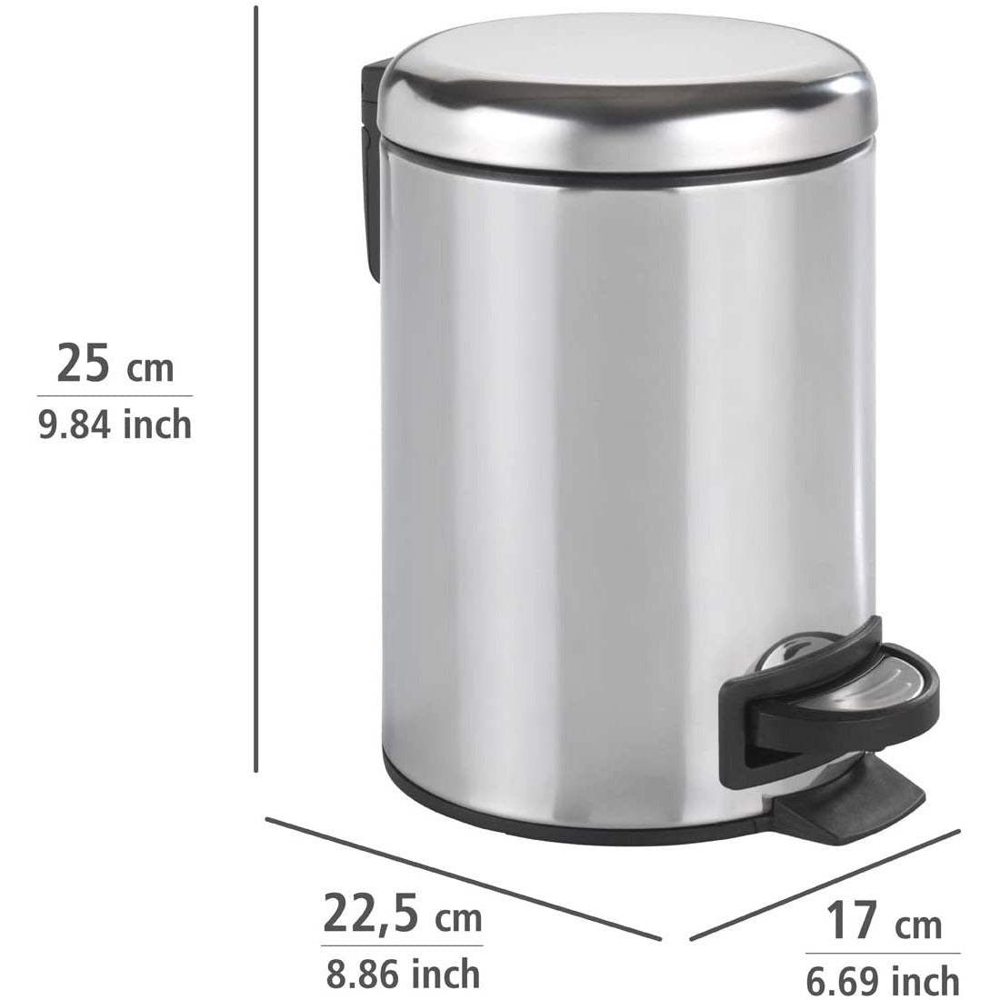 3L PEDAL BIN - LEMAN - STAINLESS STEEL - SHINY