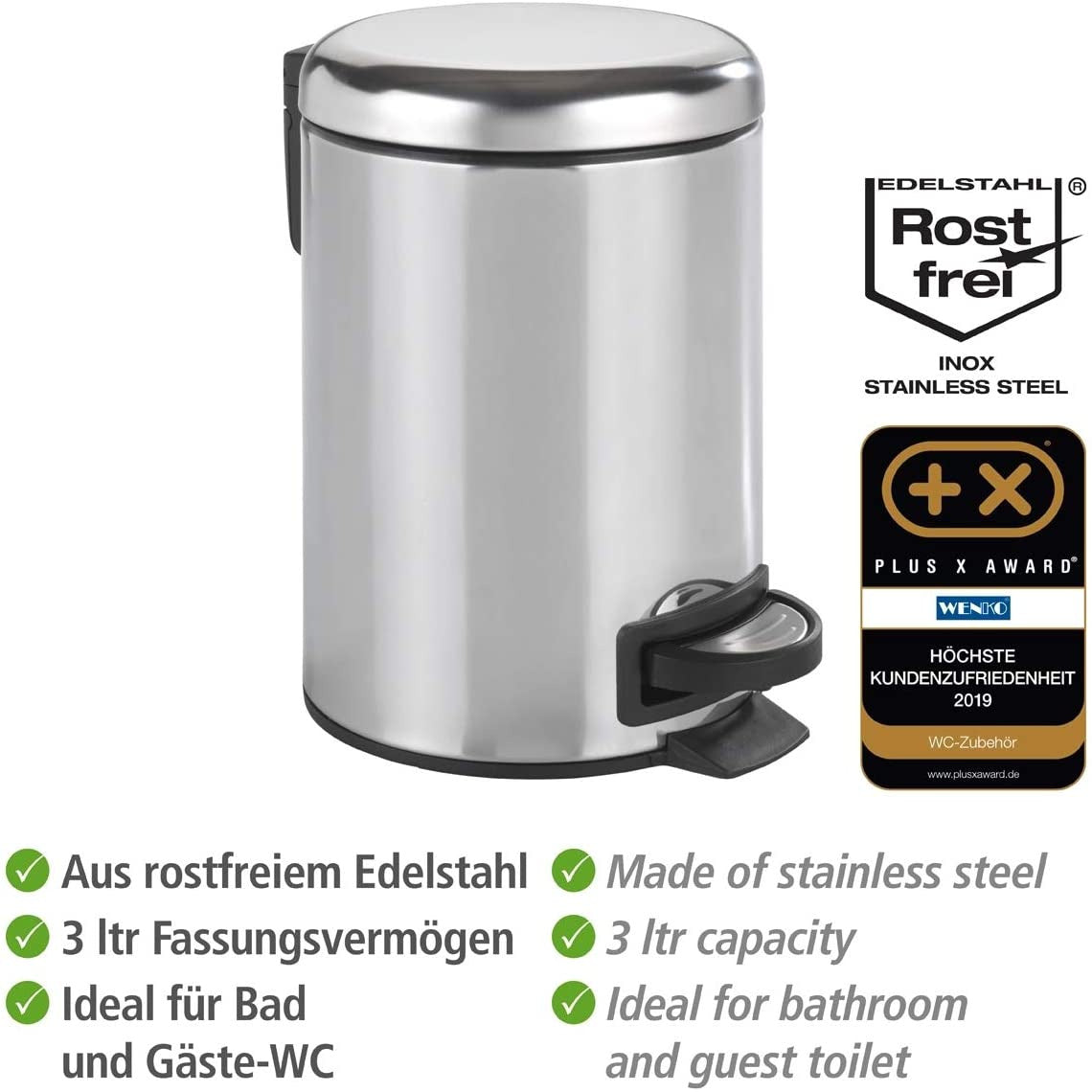 3L Pedal Bin - Leman - S/Steel Shiny