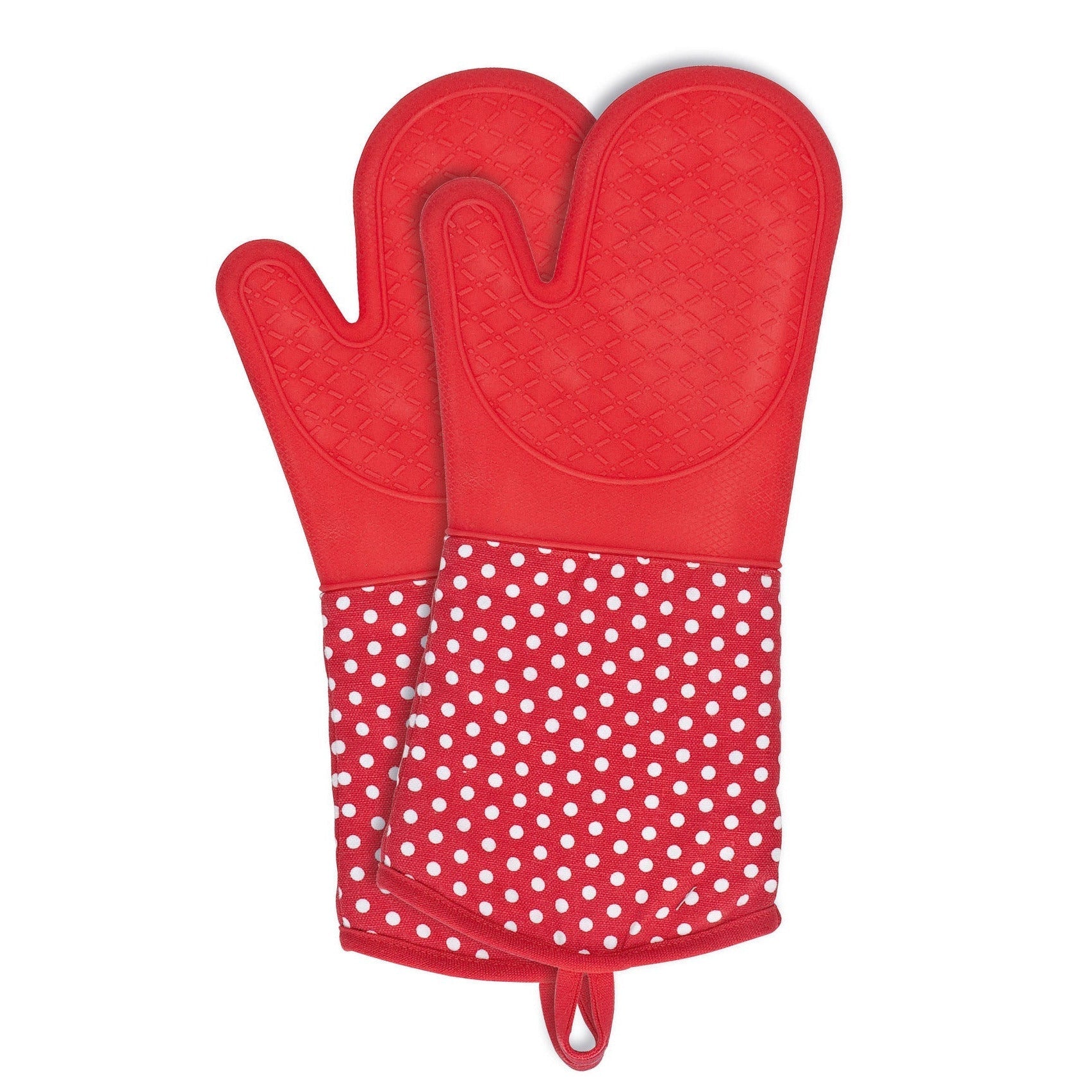 Oven Gloves Silicone 2 Pcs - Red W/ White Dots