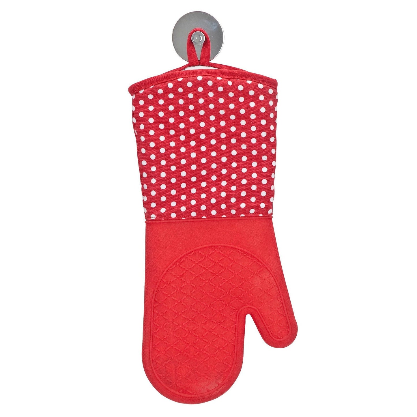 OVEN GLOVES SILICONE 2 PCS - RED W/ WHITE DOTS