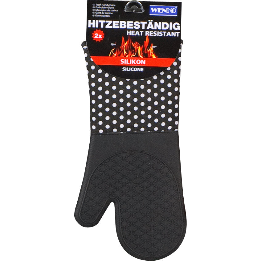 Oven Gloves Silicone 2 Pcs - Black W/ White Dots