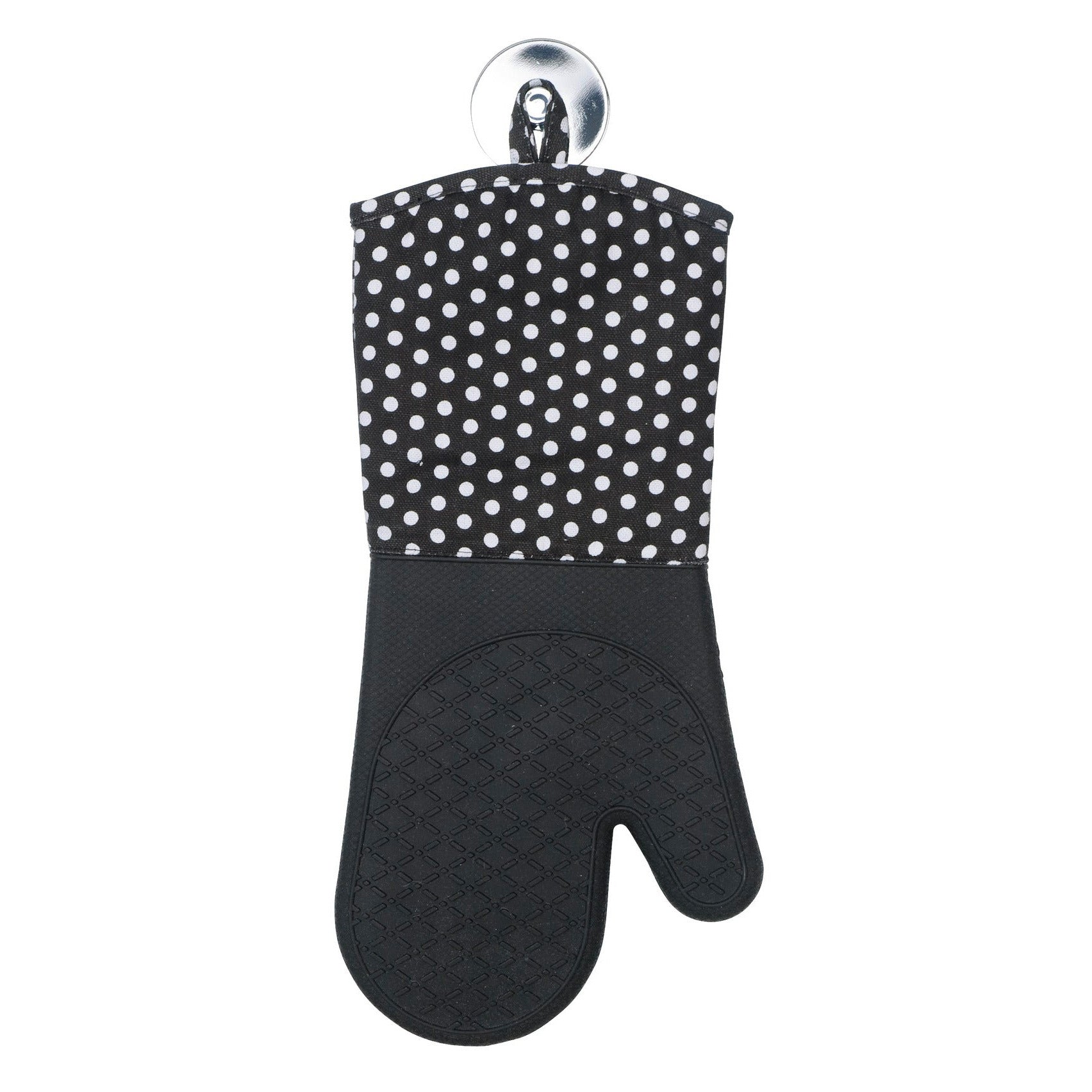 Oven Gloves Silicone 2 Pcs - Black W/ White Dots