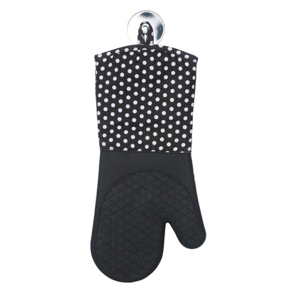 OVEN GLOVES SILICONE 2 PCS - BLACK W/ WHITE DOTS