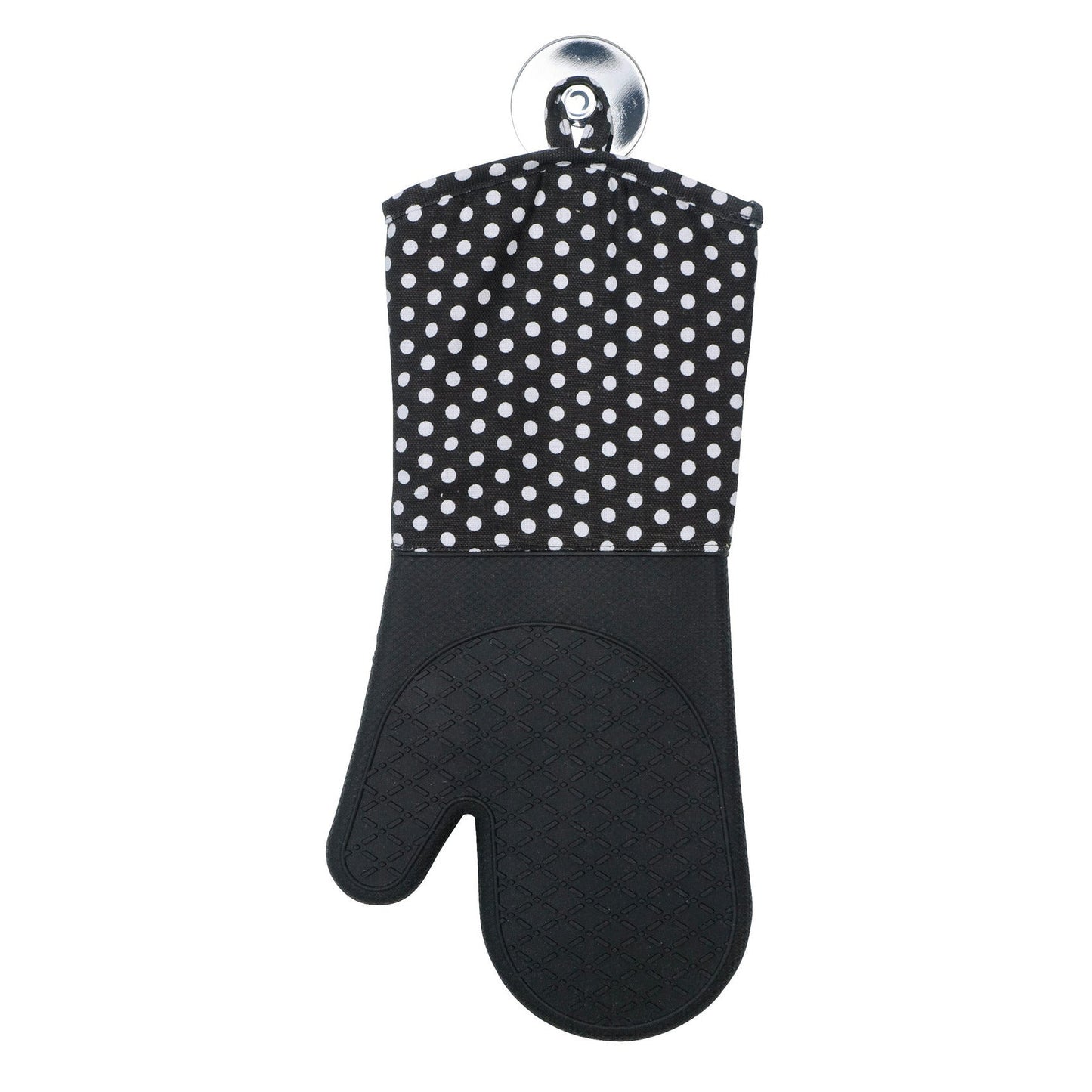 OVEN GLOVES SILICONE 2 PCS - BLACK W/ WHITE DOTS