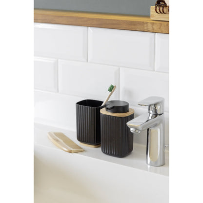 TOOTHBRUSH TUMBLER - ROTELLO - PLASTIC & BAMBOO - BLACK