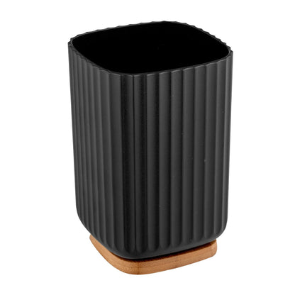 TOOTHBRUSH TUMBLER - ROTELLO - PLASTIC & BAMBOO - BLACK