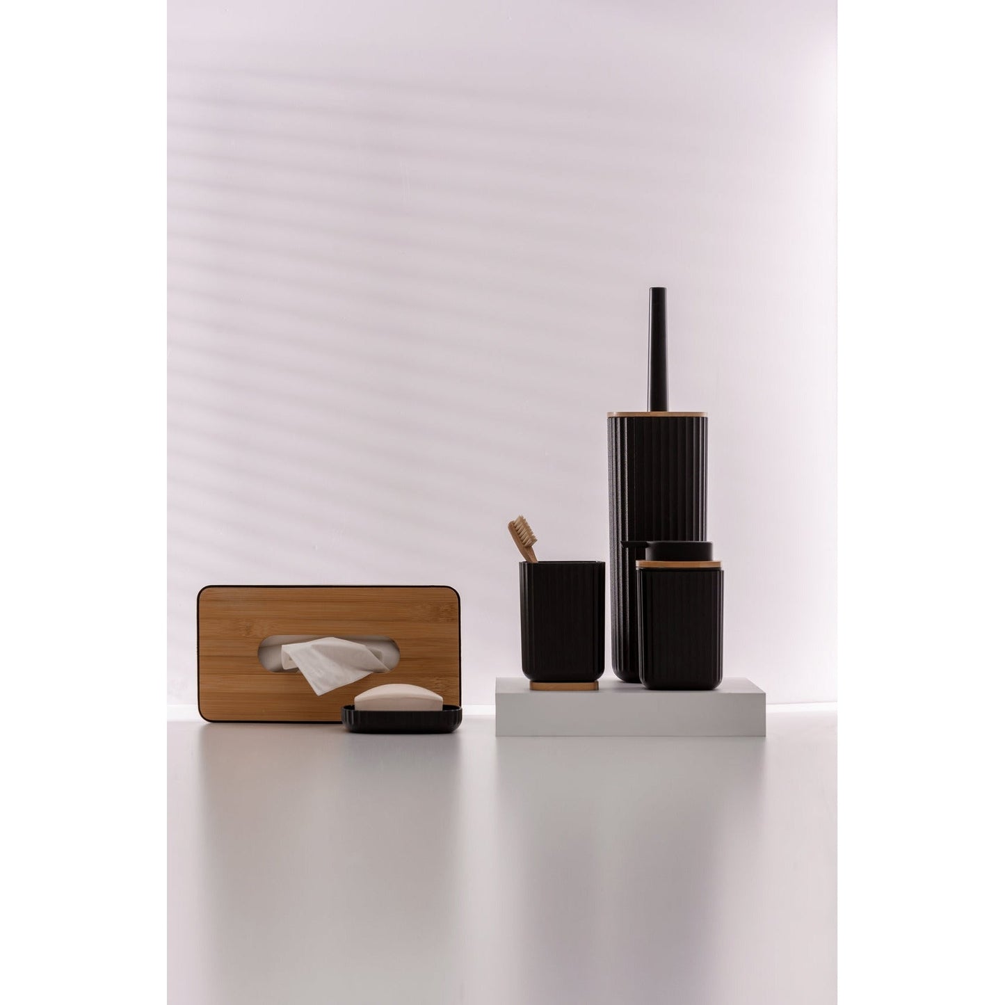 TOOTHBRUSH TUMBLER - ROTELLO - PLASTIC & BAMBOO - BLACK