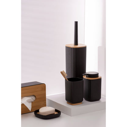 TOOTHBRUSH TUMBLER - ROTELLO - PLASTIC & BAMBOO - BLACK