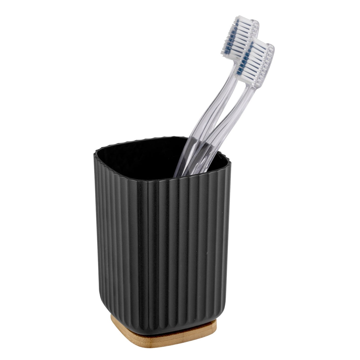 TOOTHBRUSH TUMBLER - ROTELLO - PLASTIC & BAMBOO - BLACK