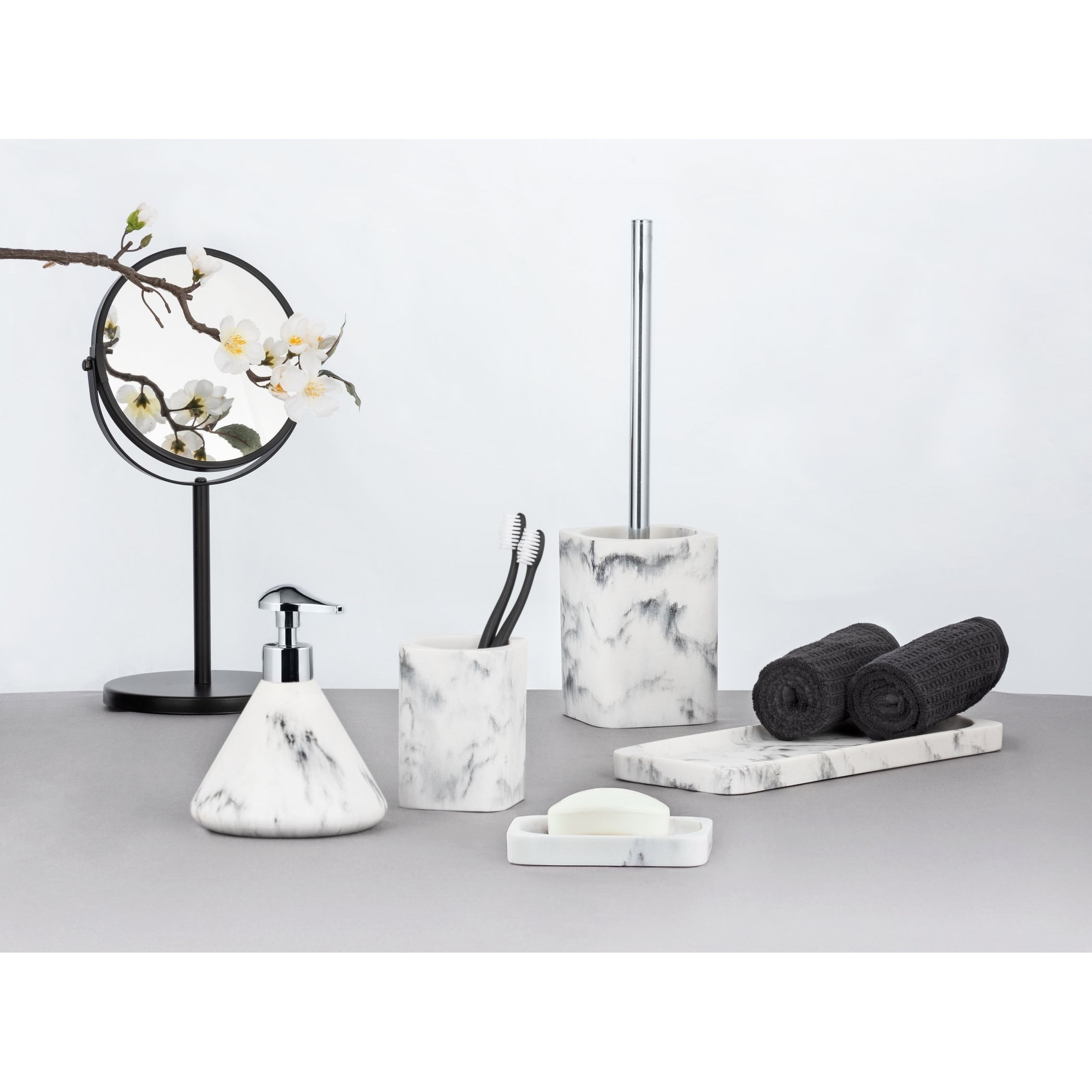 Toilet Brush - Desio - Marble-Look Polyresin - White/Grey