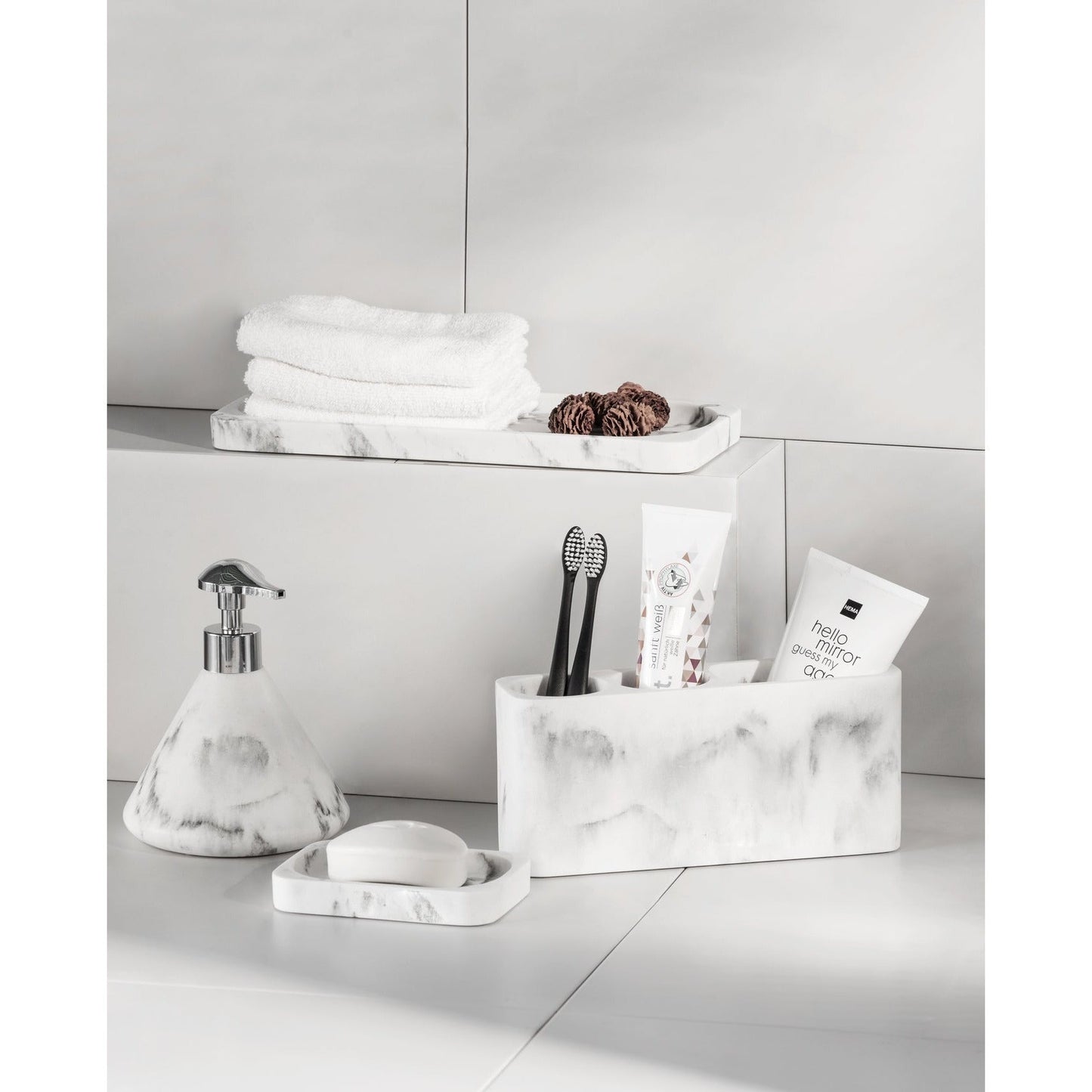 UNIVERSAL HOLDER - DESIO - MARBLE-LOOK POLYRESIN - WHITE/GREY