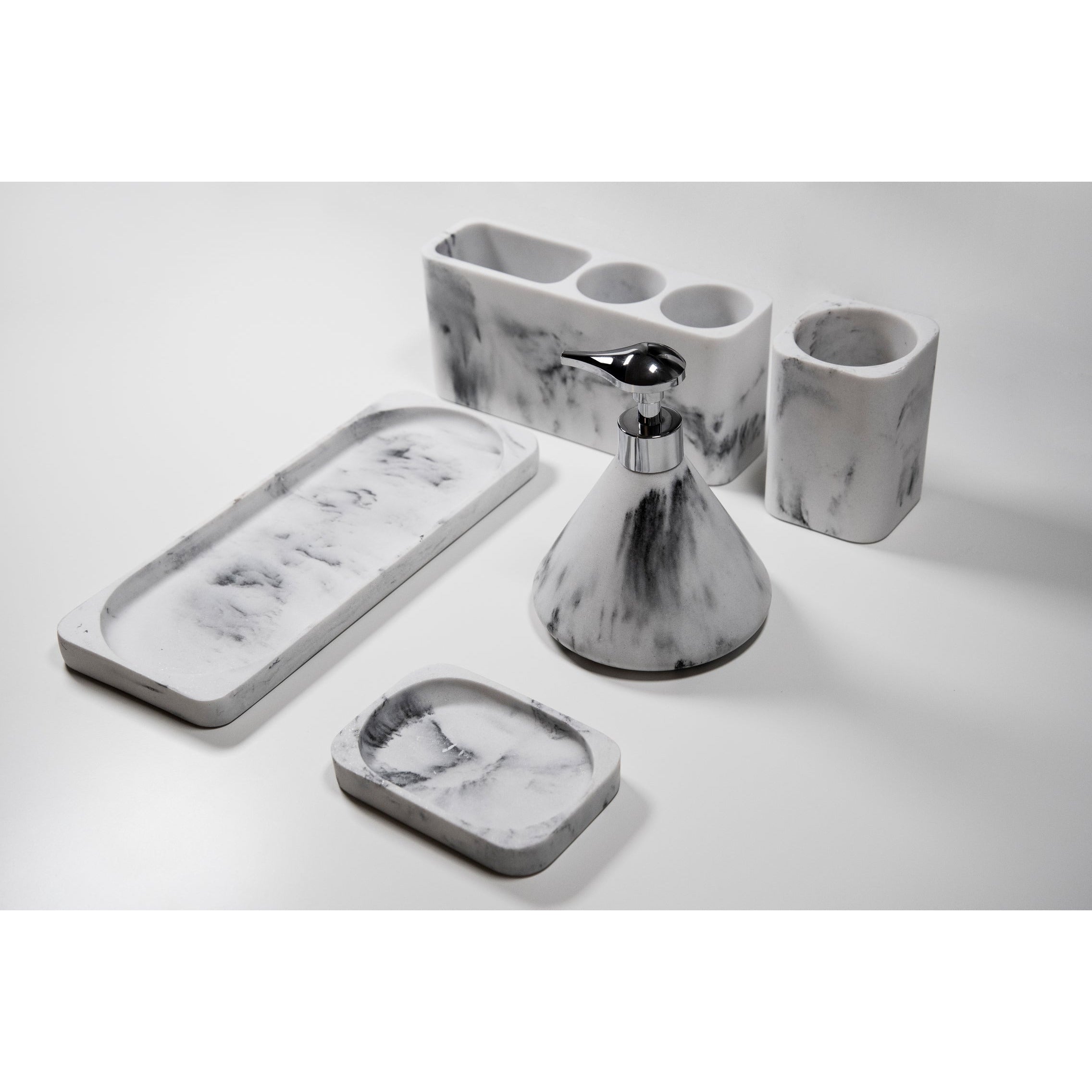 Universal Holder - Desio - Marble-Look Polyresin - White/Grey