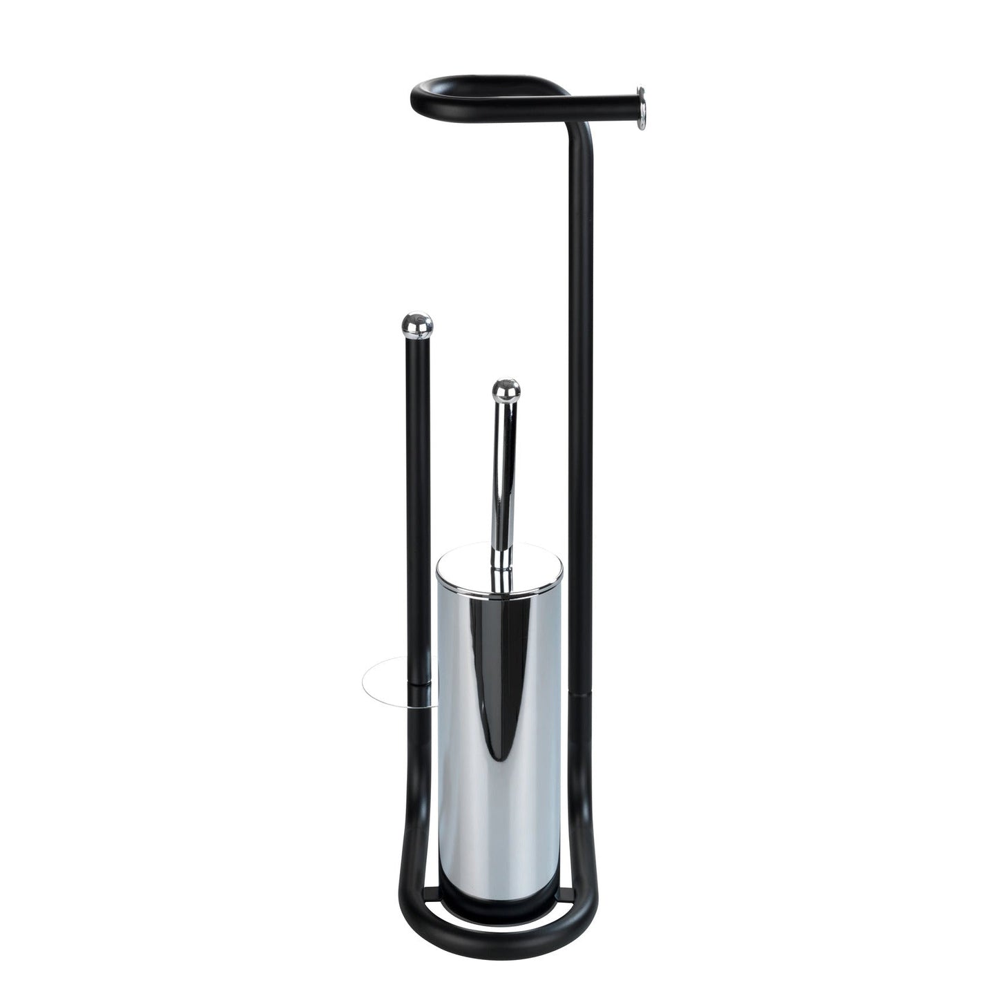 FREESTANDING TOILET BRUSH, TOILET PAPER HOLDER COMBO  - UNIVERSAL - BLACK