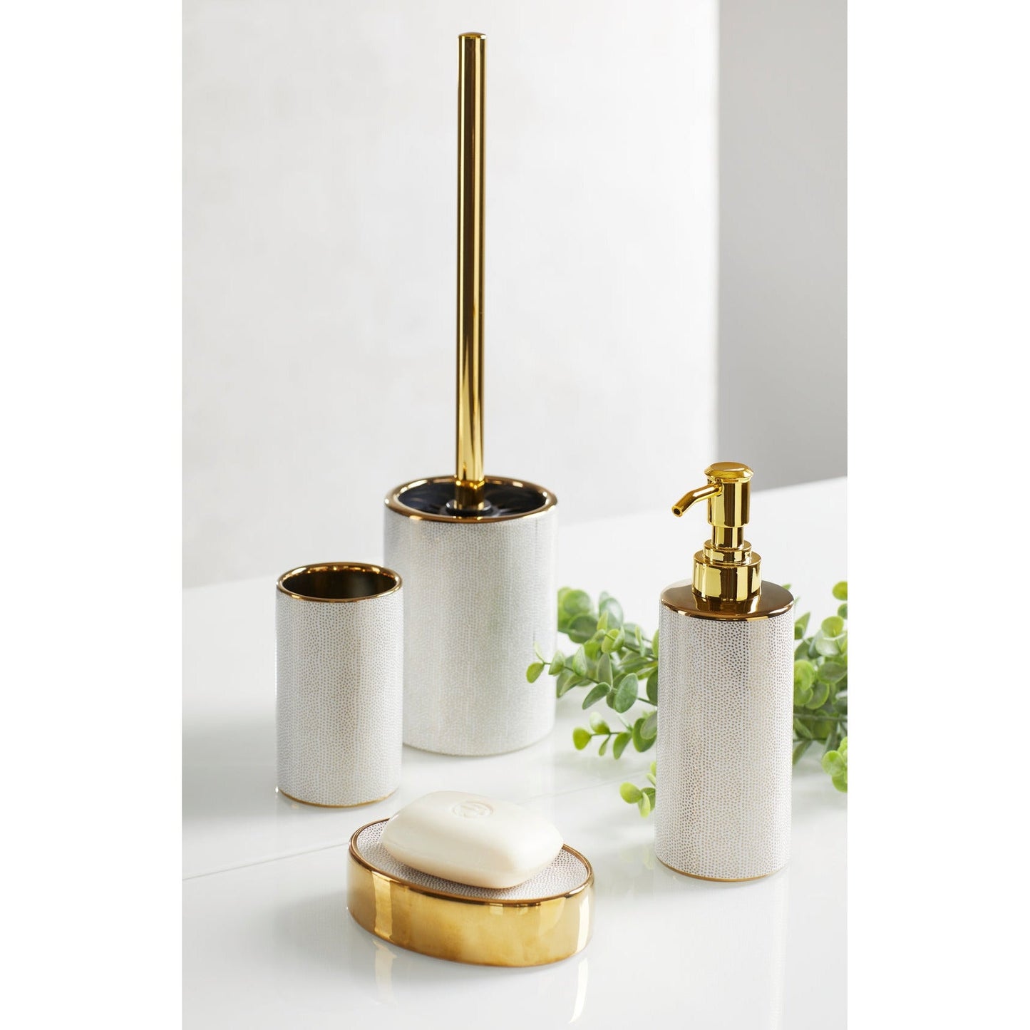 WENKO “ SOAP DISPENSER “ NURIA RANGE “ GOLD/WHITE - CERAMIC