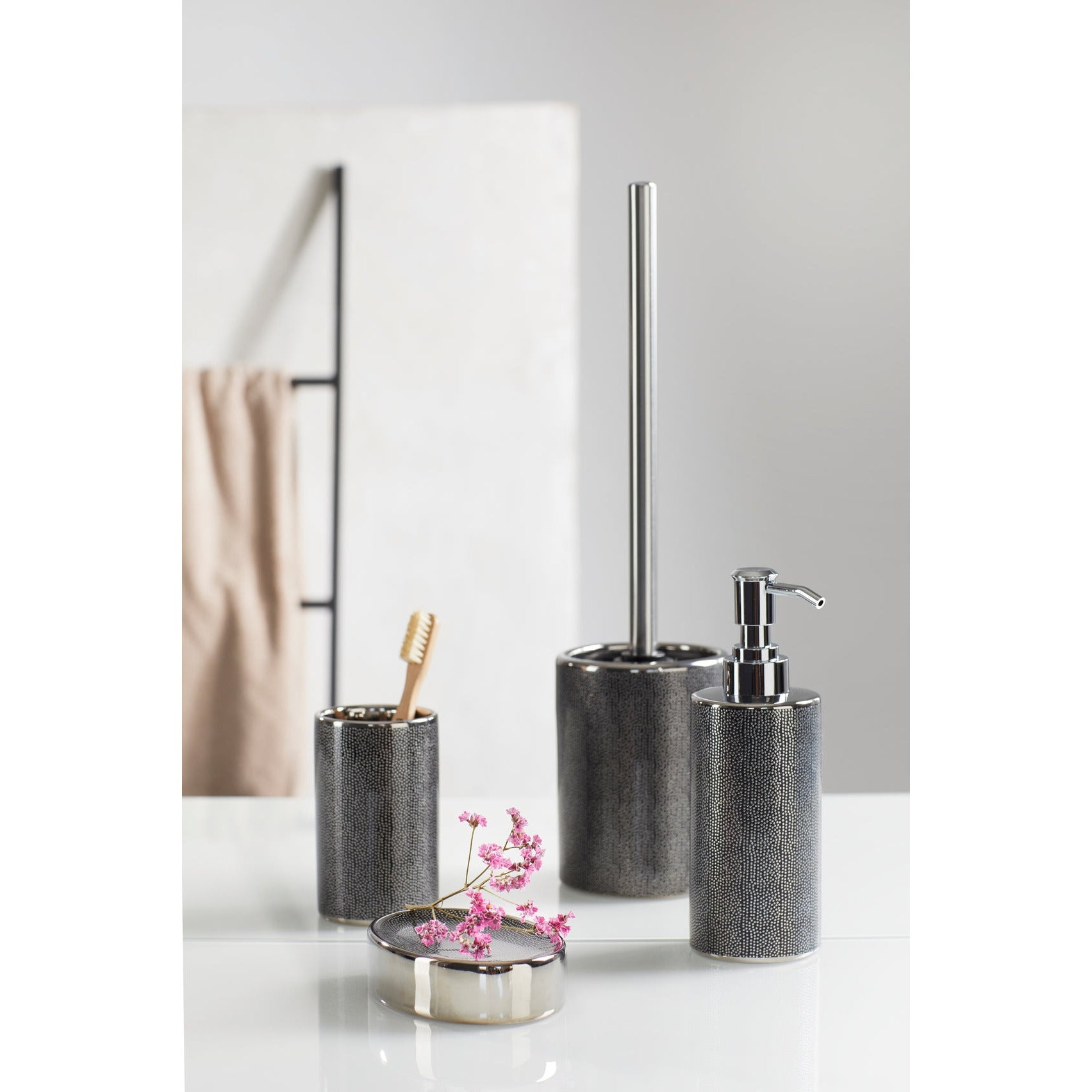 Toilet Brush Nuria Range Silver/Anthracite - Ceramic