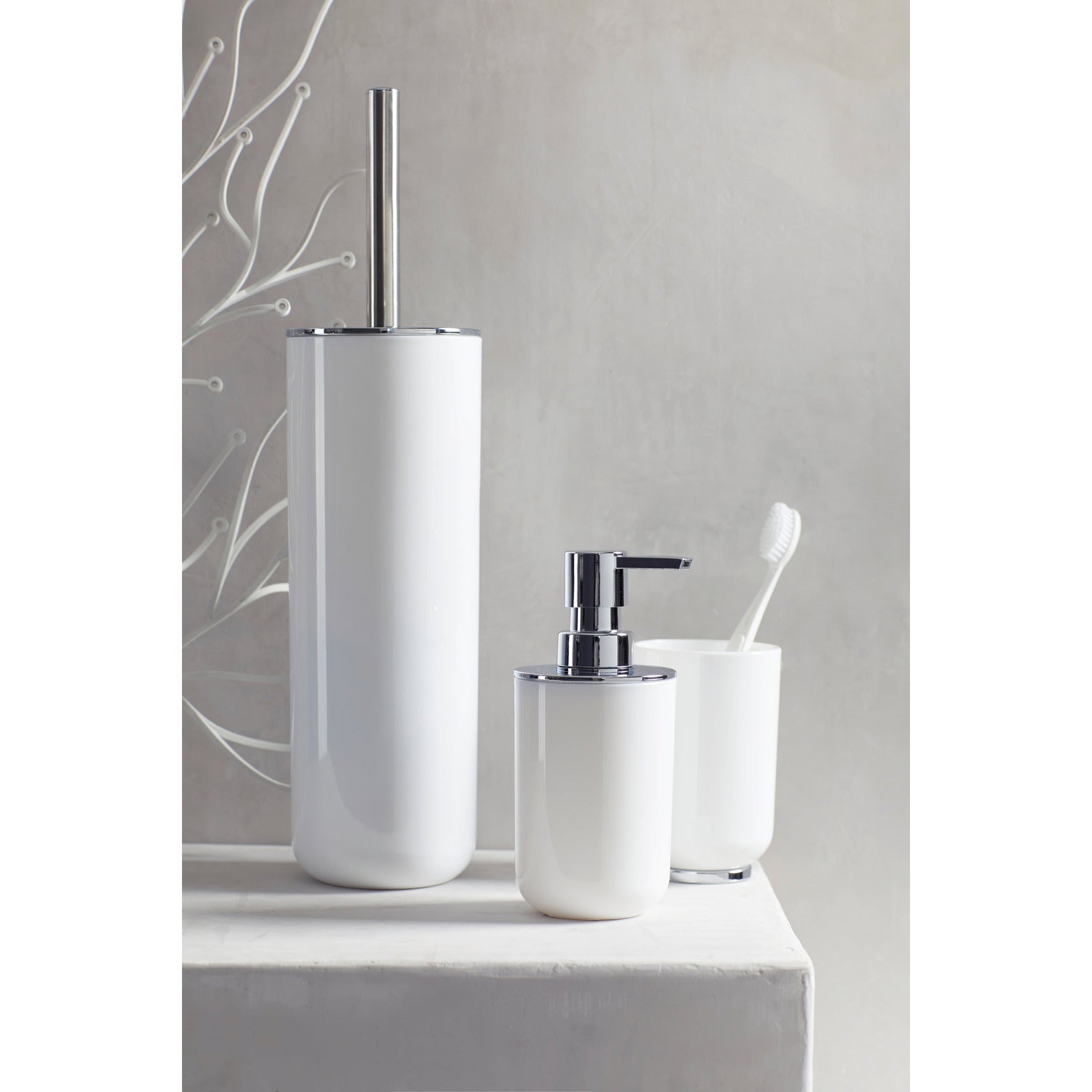 Toothbrush Tumbler - Posa - White/Chrome