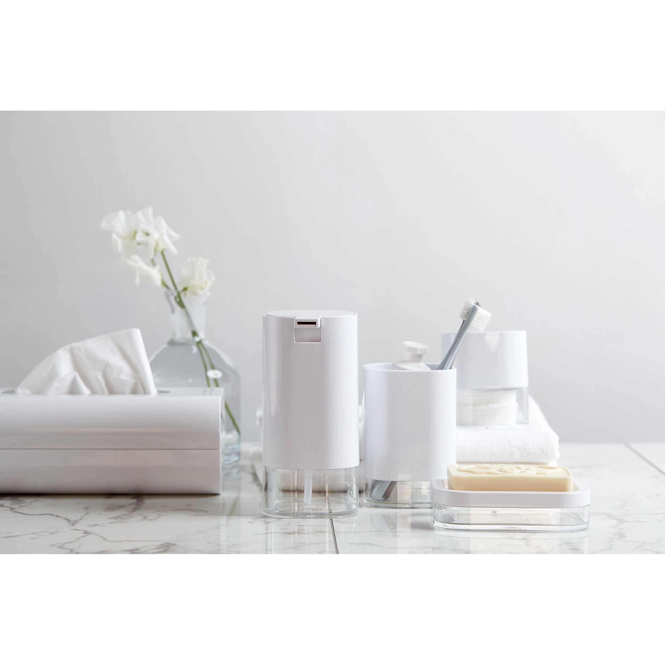 Bathroom Storage Jar - Oria - White & Clear Acrylic - 7.5X8.5X7.5cm