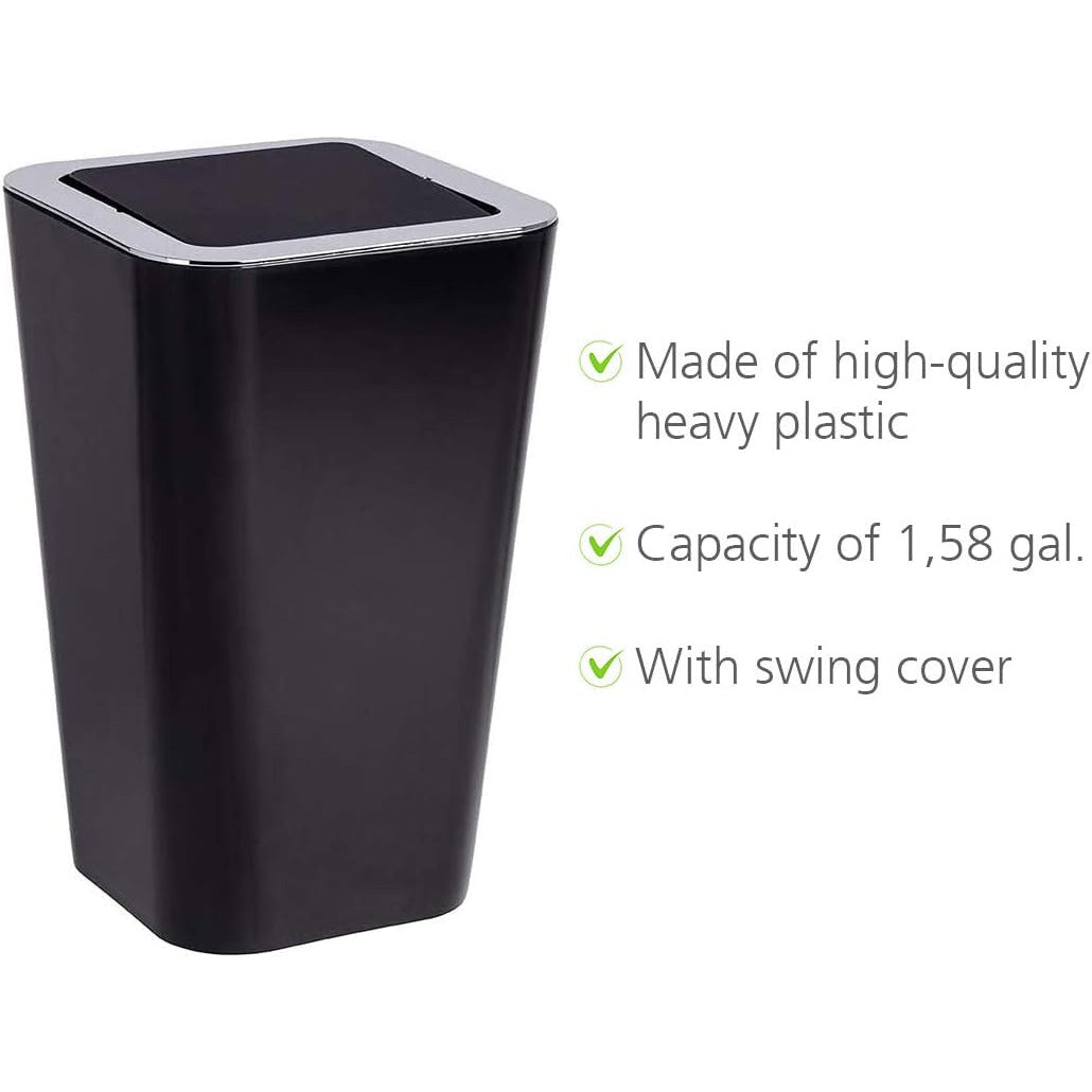 SWING COVER BIN - CANDY RANGE - BLACK - 6L