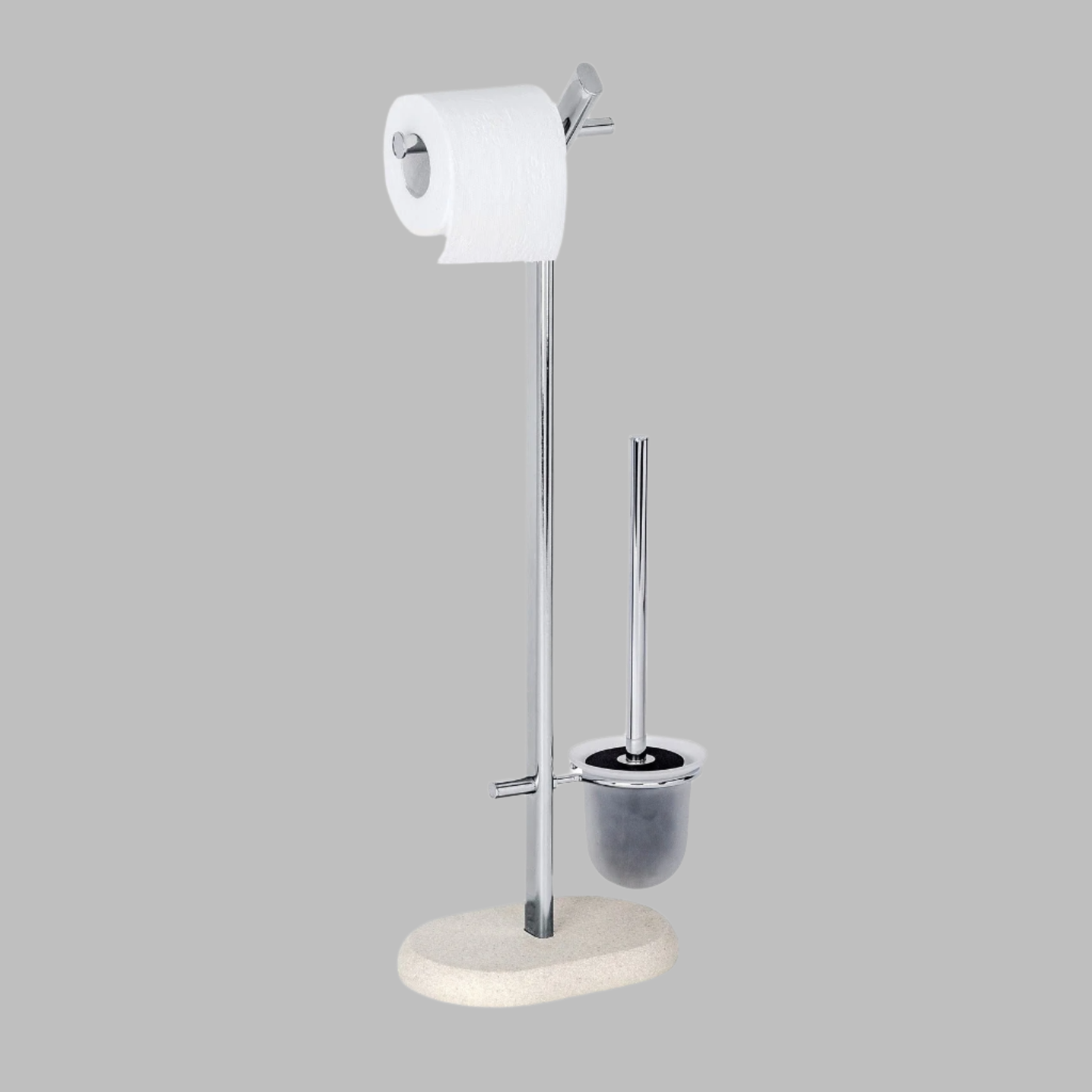 Freestanding Toilet Brush & Roll Holder - Puro - Steel/Polyresin - Sandstone