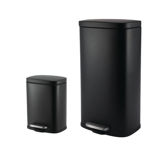 MODENA RECTANGLE  5L + 30L STEEL PEDAL BIN SET - BLACK MATTE